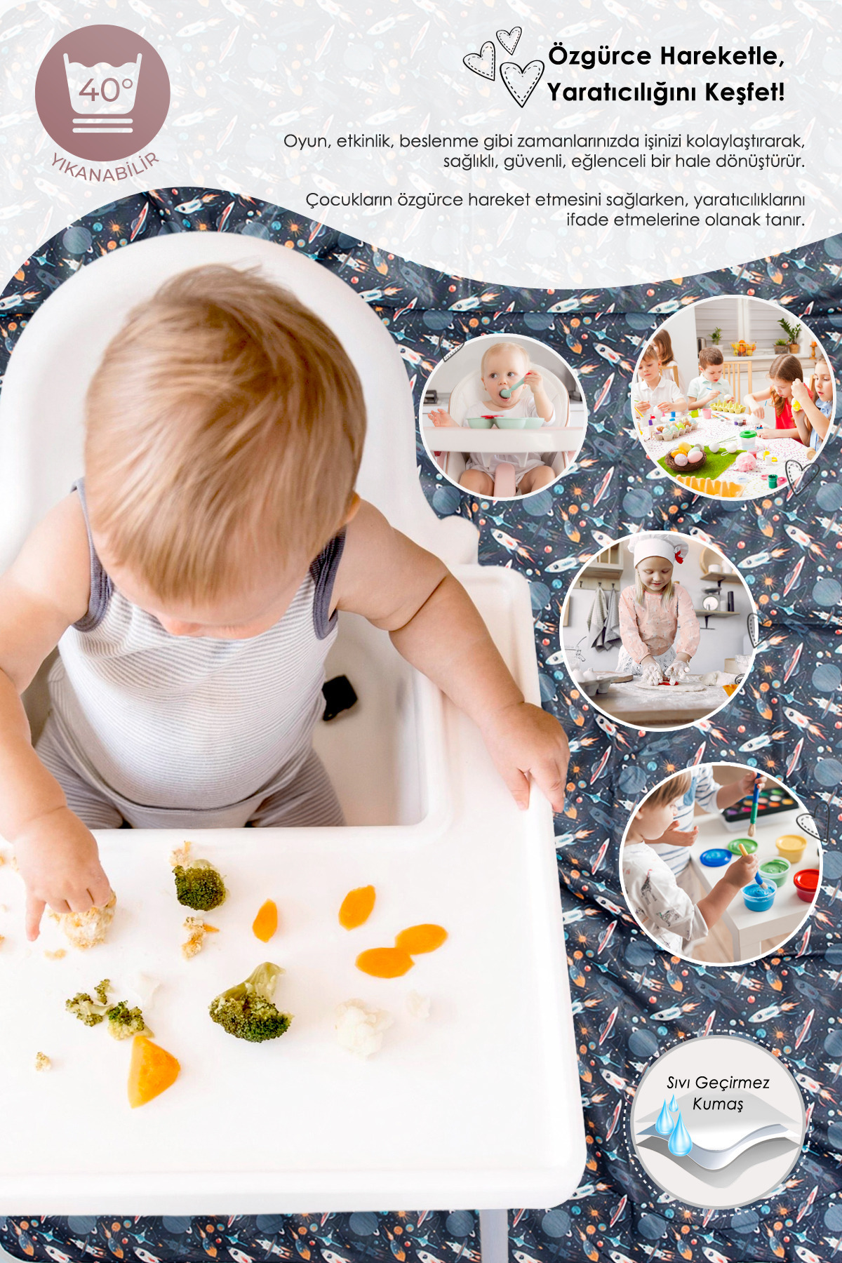 HAMUR Proof Sıvı Geçirmez Etkinlik Aktivite Halı Örtüsü Örtüsü Çok Amaçlı Bebek Çocuk Oyun Matı Galaxy fotoğrafı 3 (önizleme)