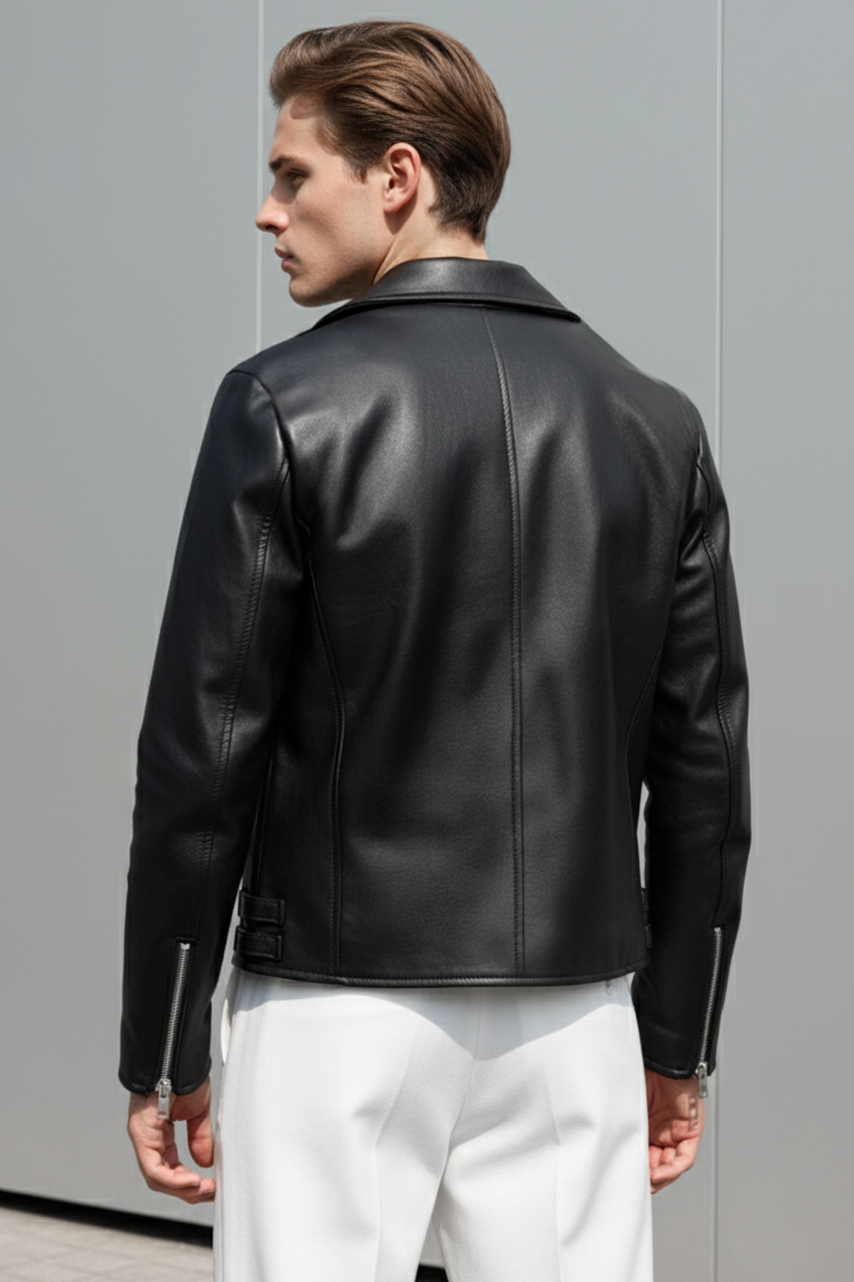 Mach  Erkek Çapraz Fermuarlı Dar kesim İçi Kürklü Deri Ceket - Görsel 5
