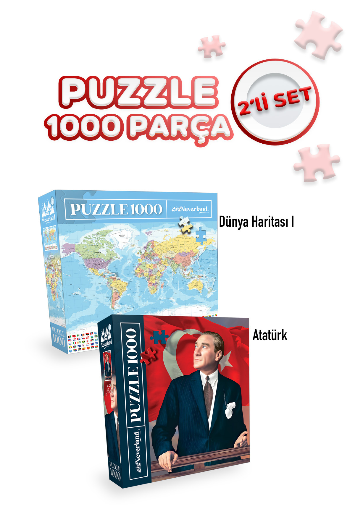 Neverland 2 ADET 1000 PARÇA PUZZLE - ATATÜRK ve DÜNYA HARİTASI-I