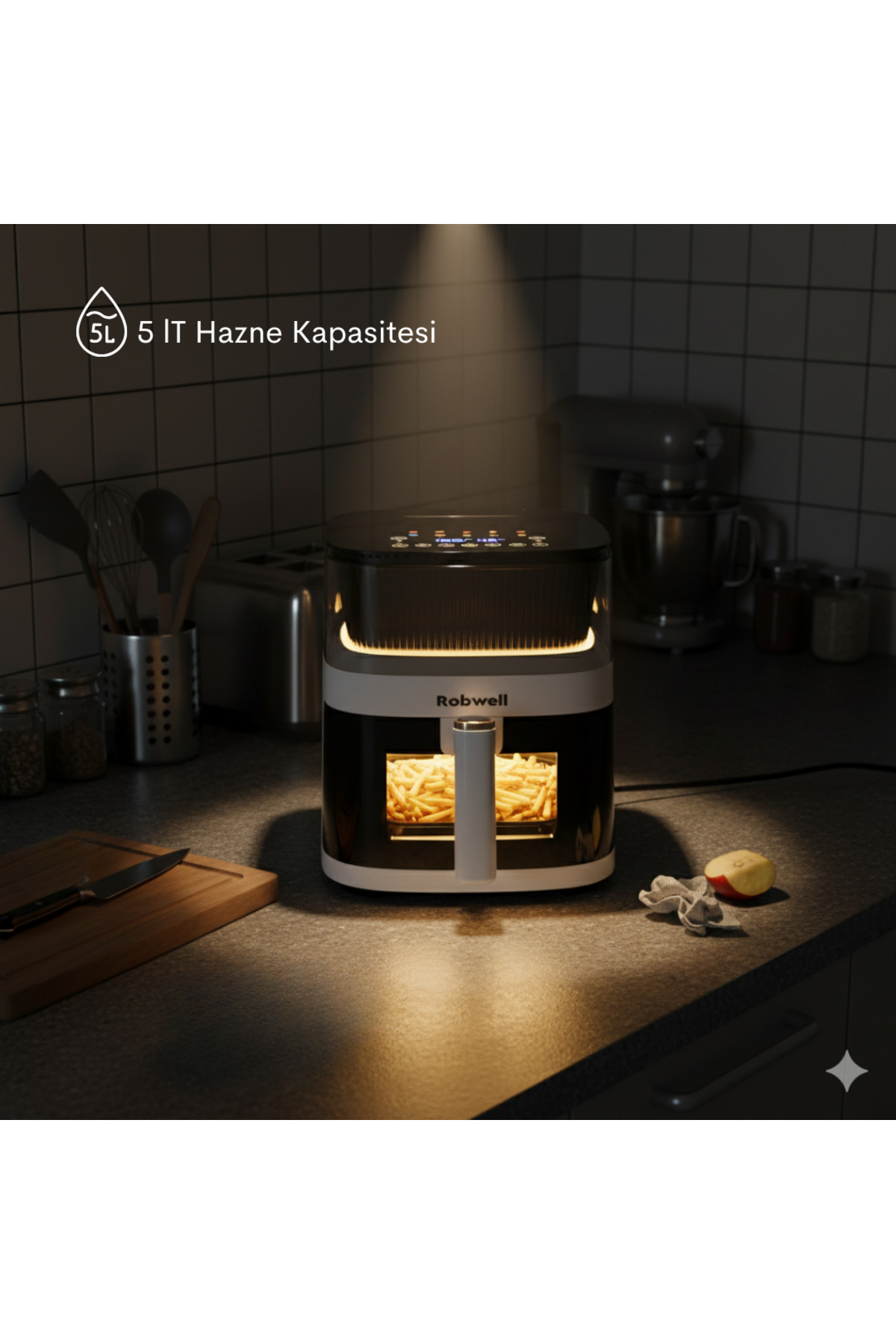 Robwell Robx RXO5 Son Teknoloji Otomatik Buhar Püskürtmeli Airfryer 10 renkli Işıklı menü