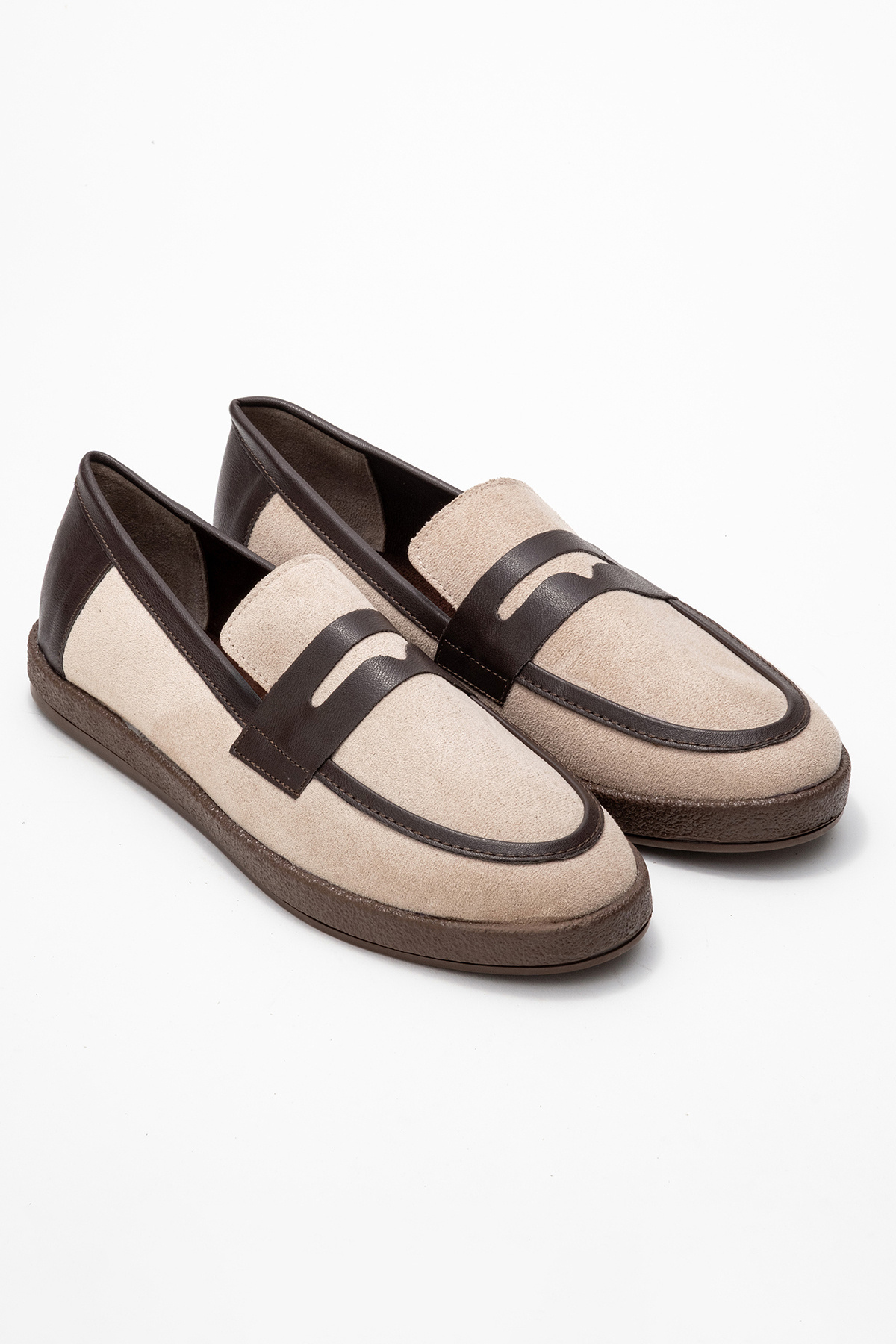 by selvi Lukka Shoes Livya Erkek Bej Süet Garnili Loafer Ayakkabı