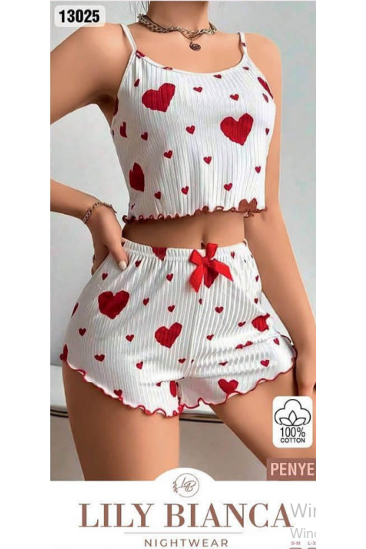 Wild Wake LILY BIANCA Kalp Desenli Şortlu Gecelik Takımı