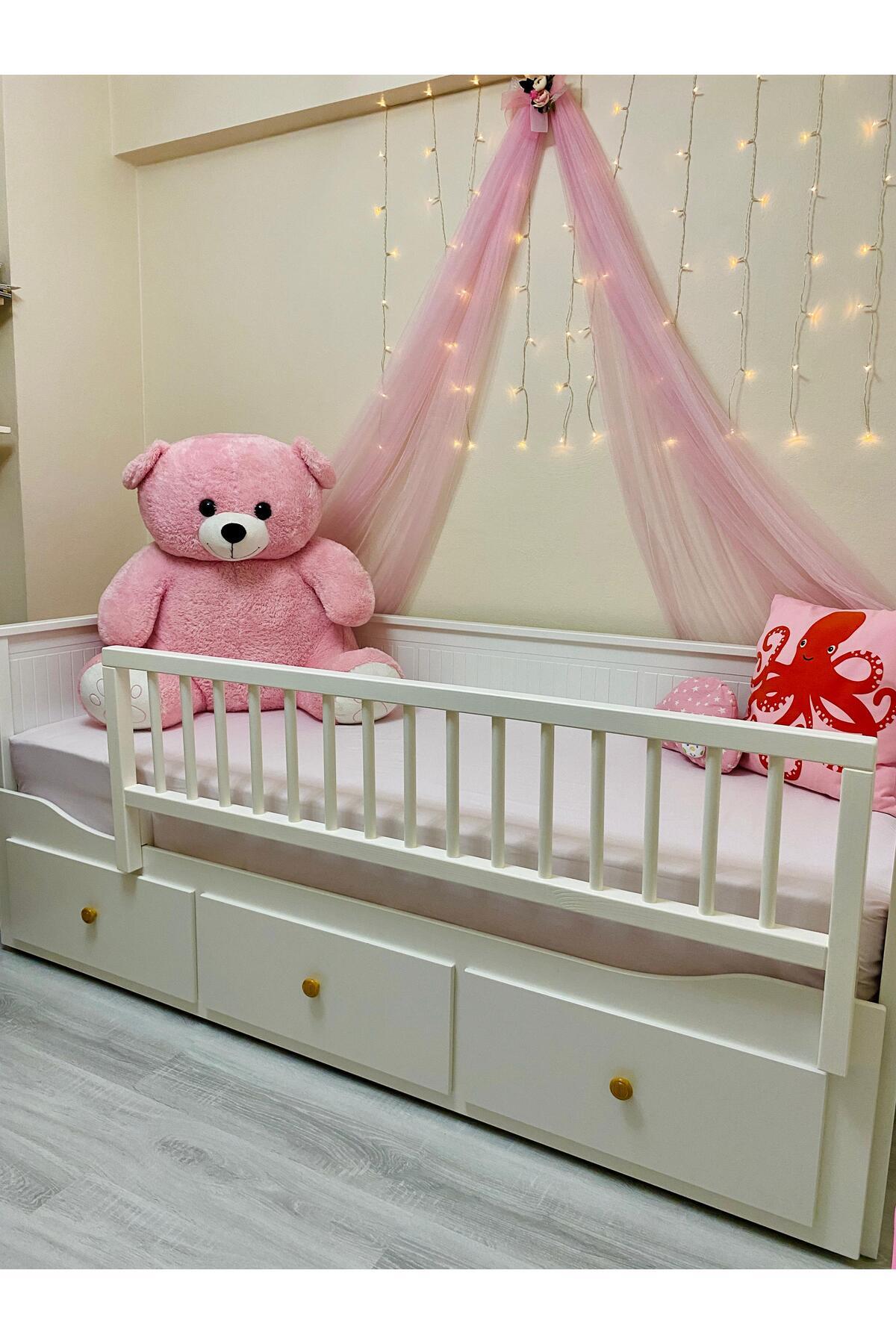 NEFES COLLECTION Divan 150x50 Beyaz Bariyer - Hemnes Divan Uyumlu Geçmeli Yatak Bariyeri, Trabzan, Korkuluk