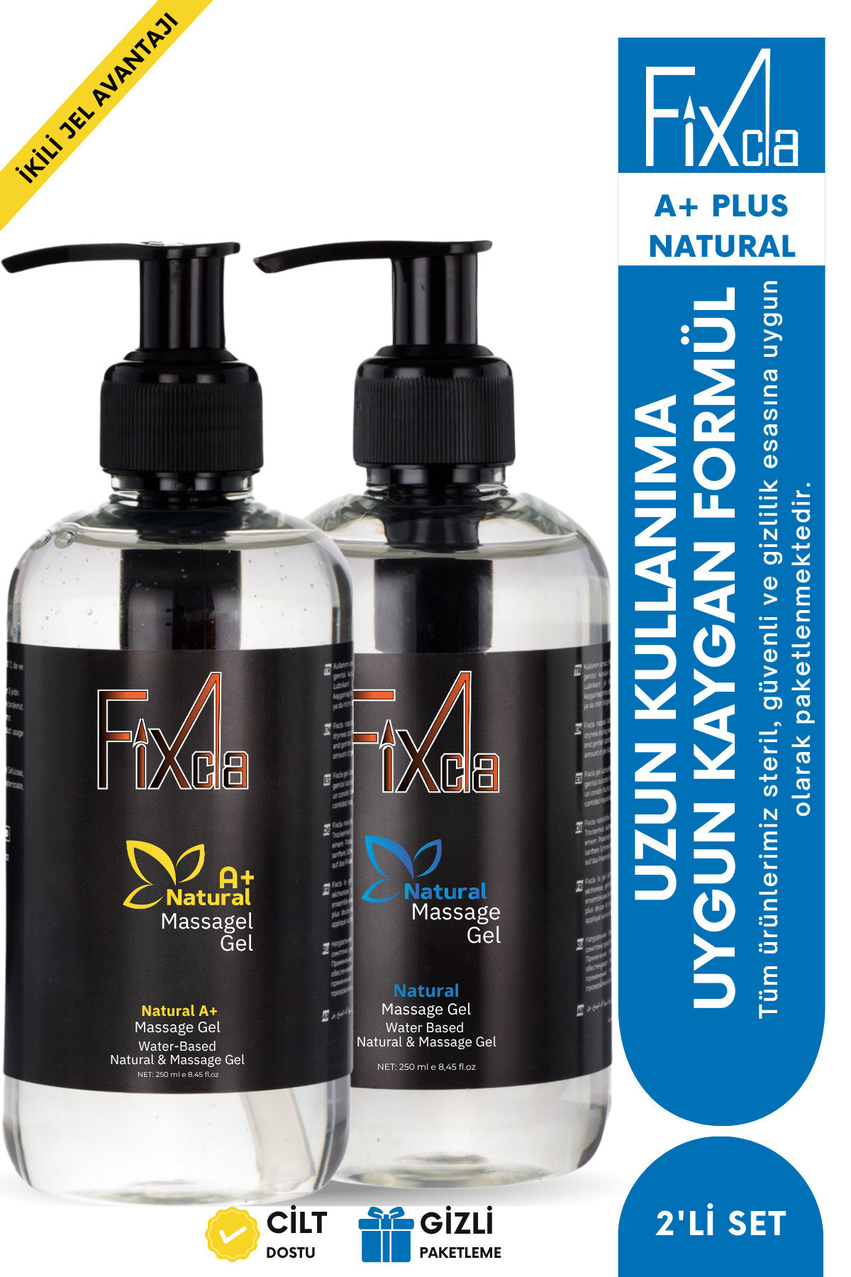 FixCla Anal Kayganlaştırıcı Jel 2’li Set – A+ Natural 250 ml Su Bazlı Uzun Süreli Kayganlık