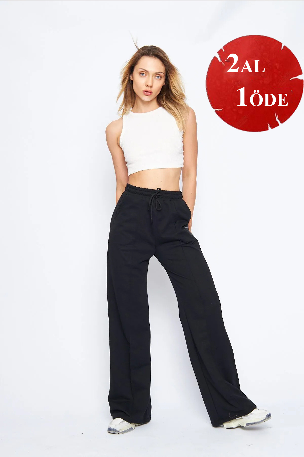 Lesa Wear Nervürlü Palazzo Oversize Kesim Eşofman Altı