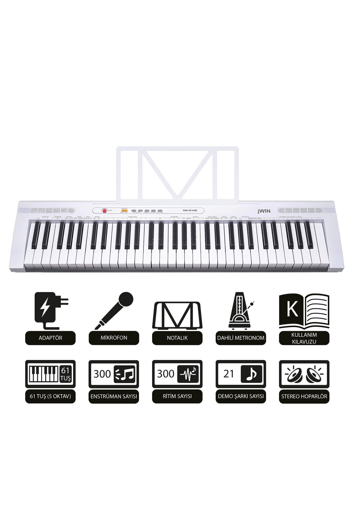 JWIN MK-6146 61 Tuşlu Elektronik Org (Mikrofon ve Adaptör Hediye