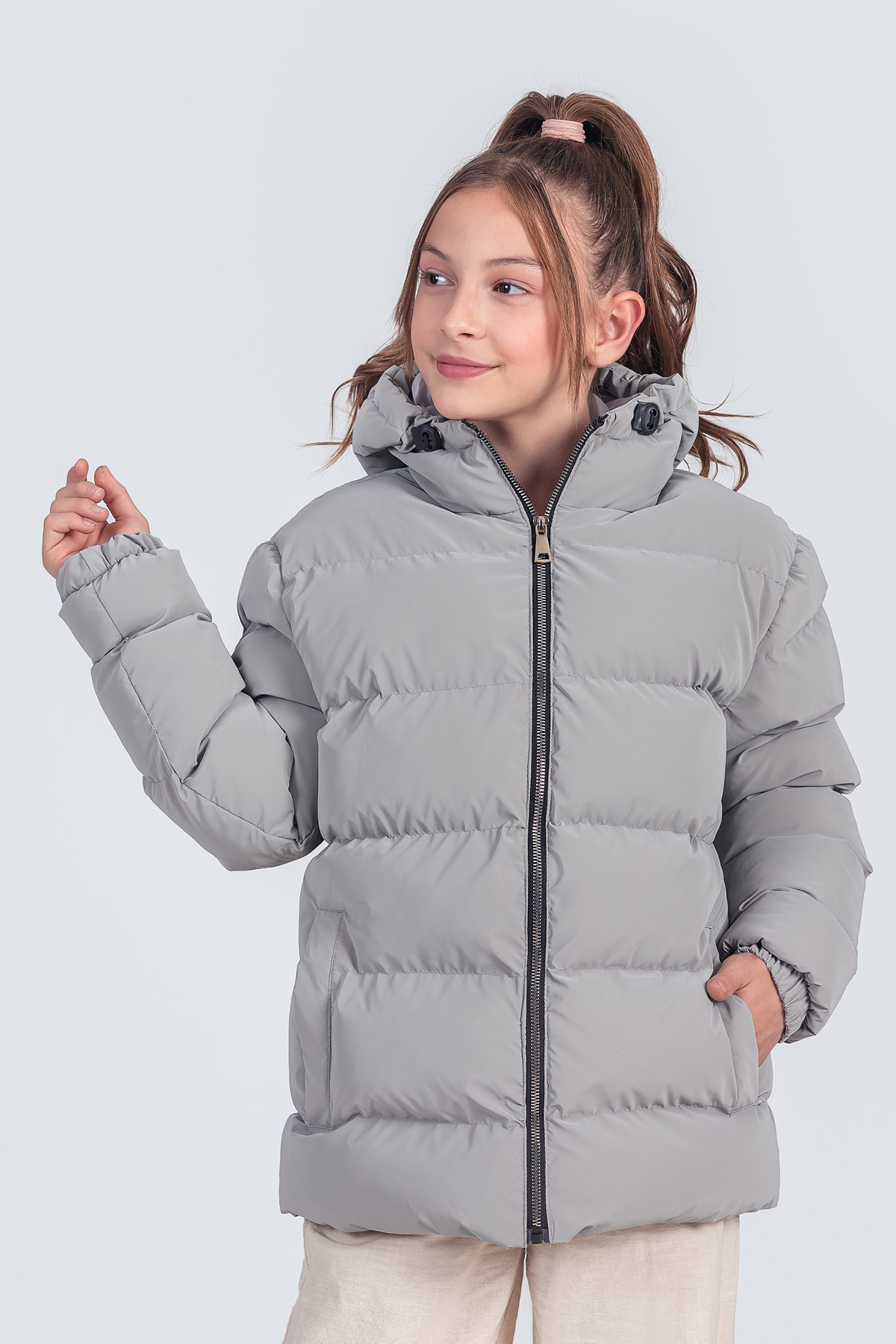  پالتو زمستانی دخترانه کلاه دار پارچه ای نوا KM1010