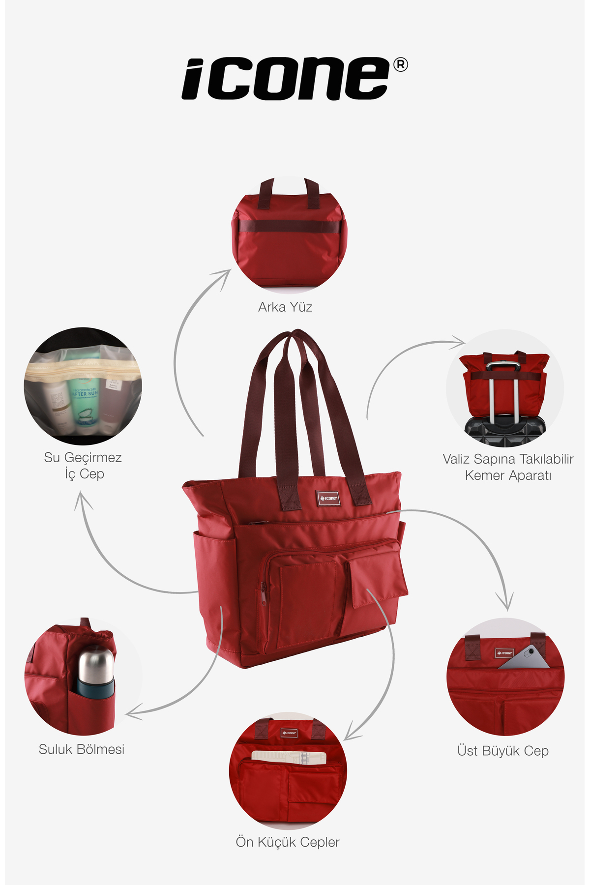 ICONE BAG  Günlük Su İtici Çanta - Laptop Bölmeli, Kapitone Detaylı, Çok Cepli, Biberon Gözlü, Valiz Aparatlı - Görsel 9