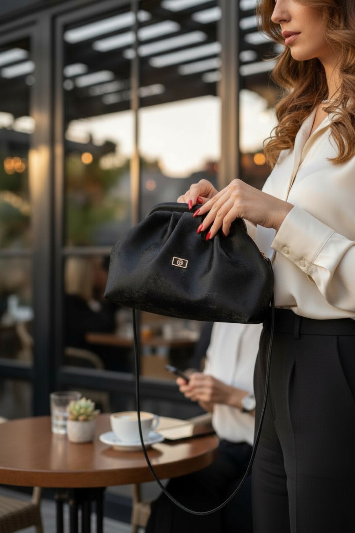 Classbag Yansımalı Saten Süet Siyah Yumuşak Suni Deri Çapraz Askılı Kadın Clutch ve Abiye Çanta görsel 3