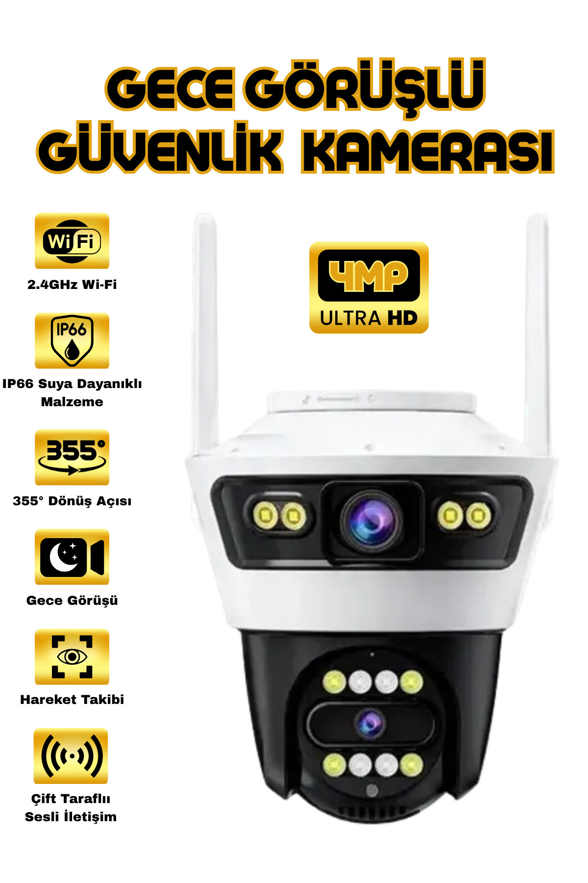 Enshall Blm56 4mp 4k Ultra Hd Alarmlı Suya Dayanıklı Çift Lensli 2.4g Ip Dış Mekan Güvenlik Kamerası