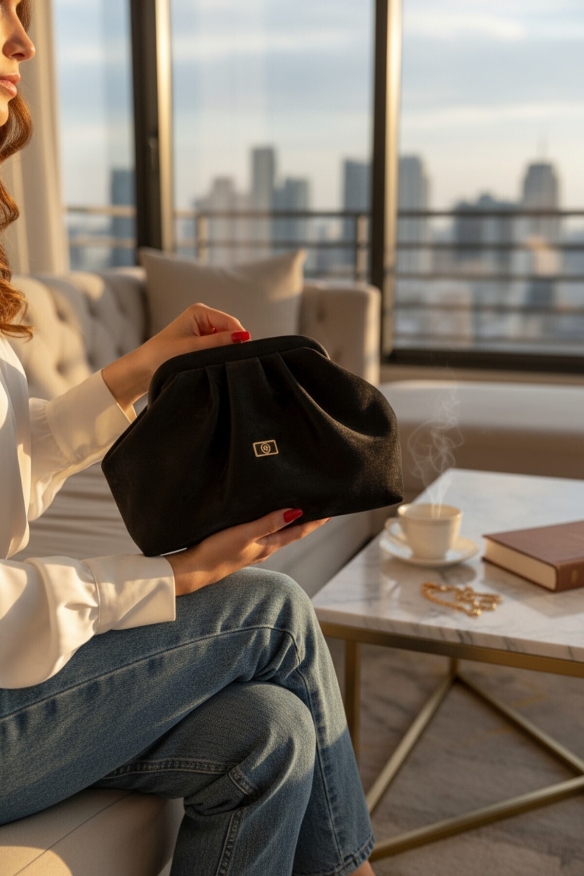 Classbag Yansımalı Saten Süet Siyah Yumuşak Suni Deri Çapraz Askılı Kadın Clutch ve Abiye Çanta görsel 4