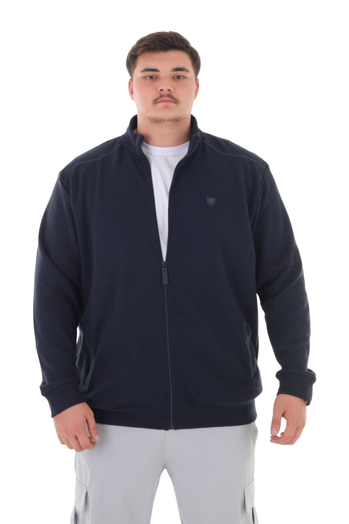 marufshop Erkek Büyük Beden 122-158 Kilo Arası İçin Uygun Pamuklu Geniş Kalıp Dik Yaka Fermuarlı Sweat Mont görsel 2