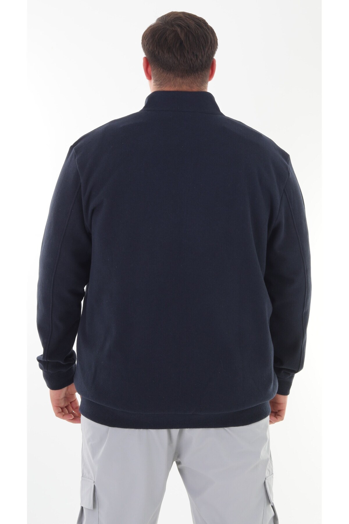 marufshop Erkek Büyük Beden 122-158 Kilo Arası İçin Uygun Pamuklu Geniş Kalıp Dik Yaka Fermuarlı Sweat Mont görsel 6