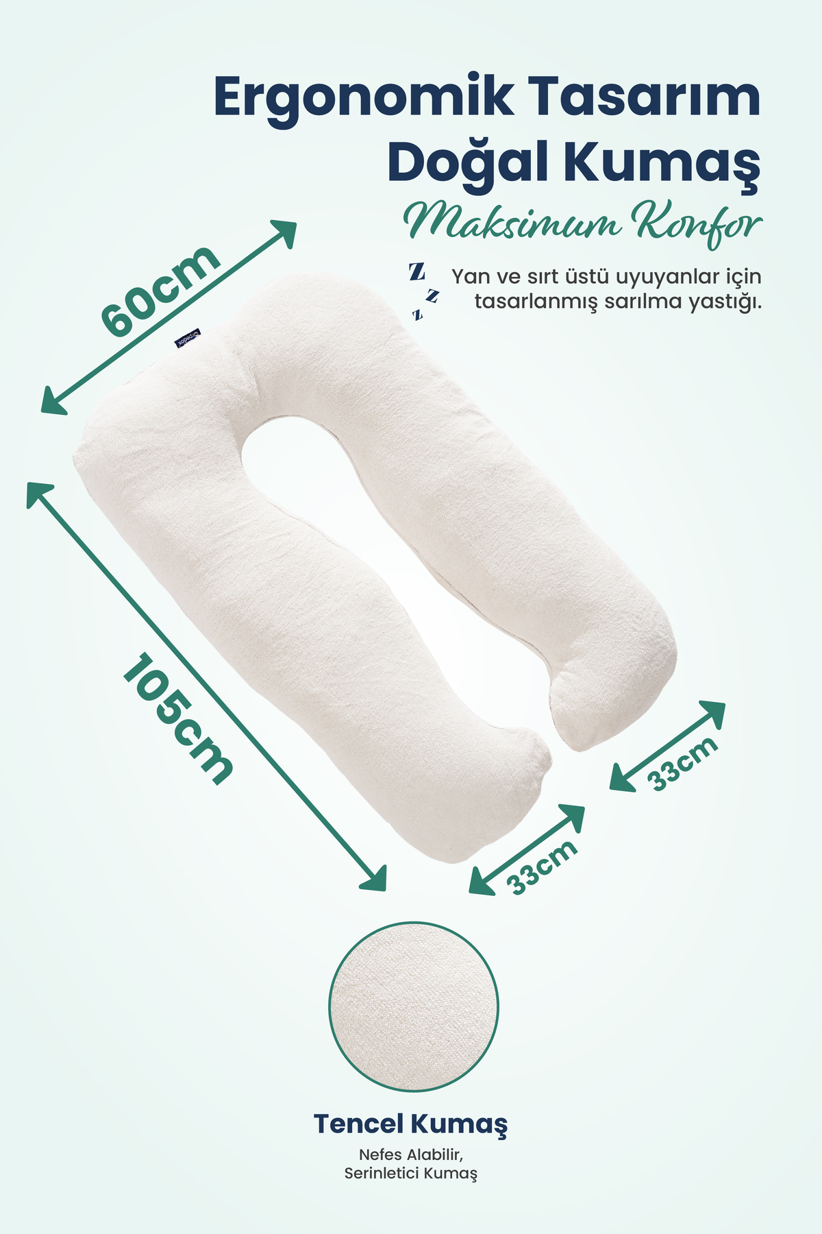 ORPEDOX Hamile Emzirme ve Pozisyon Destek Yastığı – U Şekilli Tüm Vücut Sarılma Yastığı, Welsoft Kumaş fotoğrafı 5 (önizleme)