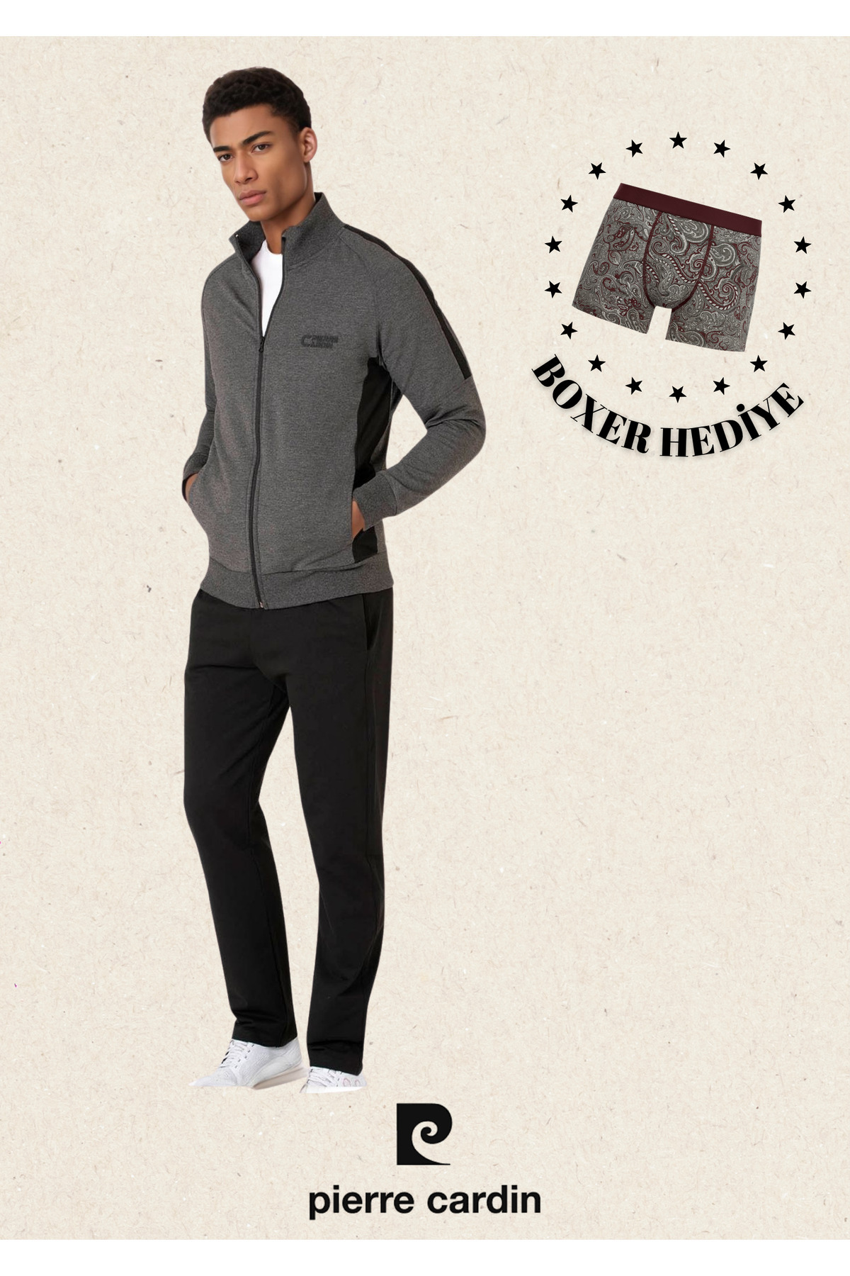 Erkek Pamuklu Regular Fermuarlı Eşofman Takımı (Modal Boxer Hediye) L1.PC.713.5.001