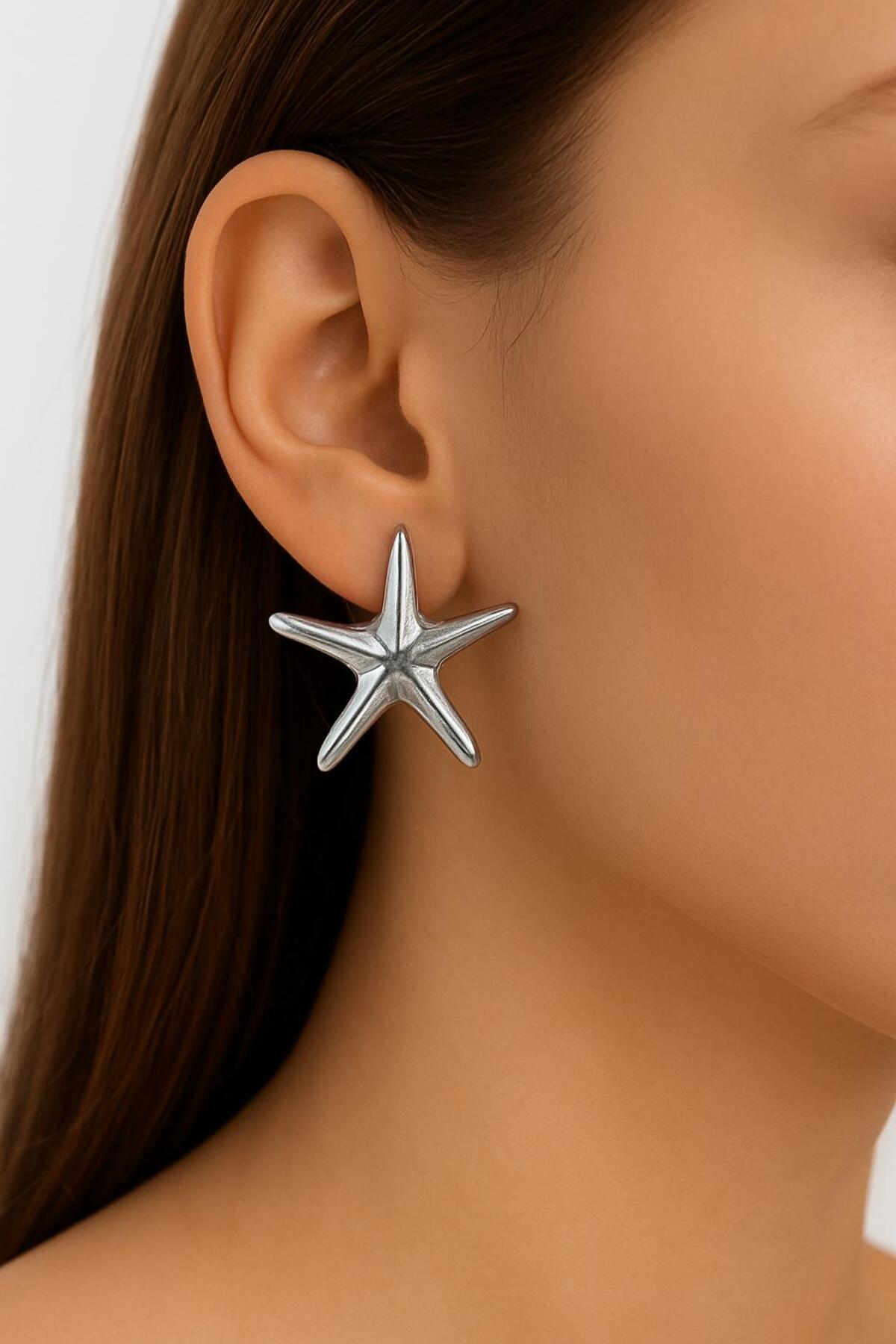 Silver Starfish Model Metal Earrings