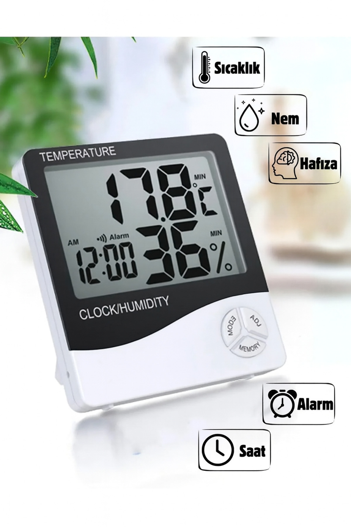 dealora Dijital Oda Termometre Sıcaklık Ve Nem Ölçer Masa Saati Alarm Pil Hediyeli