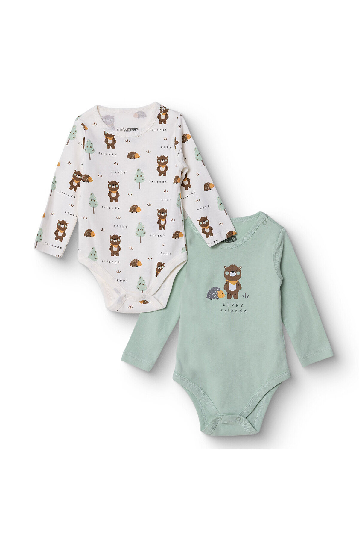 ebebek Hello Baby HelloBaby Erkek Bebek 2li Uzun Kol Body Çıtçıtlı Yaka Ribana Paça Uzun Kol