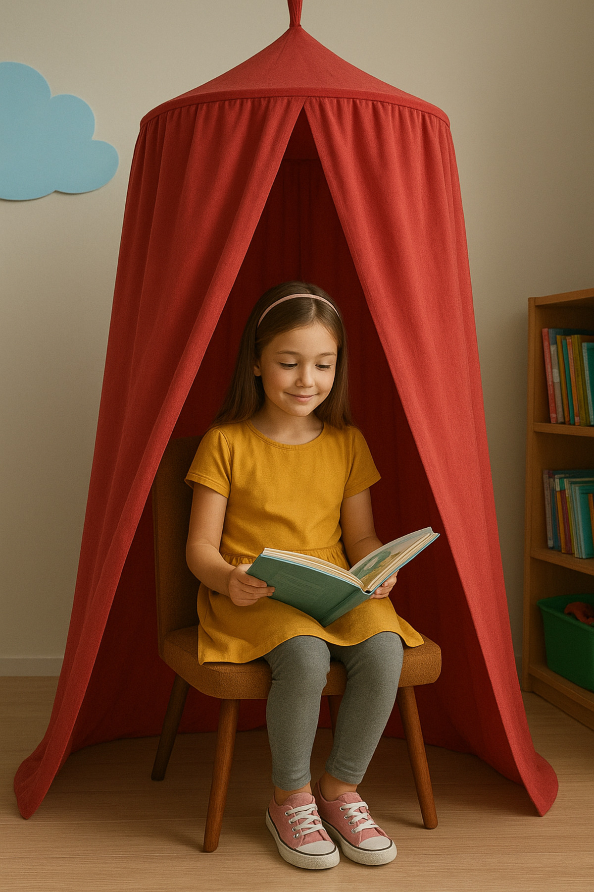 MomStyle Anaokulu Çocuk Kitap Okuma Köşesi Çadırı Perdesi & Anaokulu Sınıf Süsü fotoğrafı 3 (önizleme)