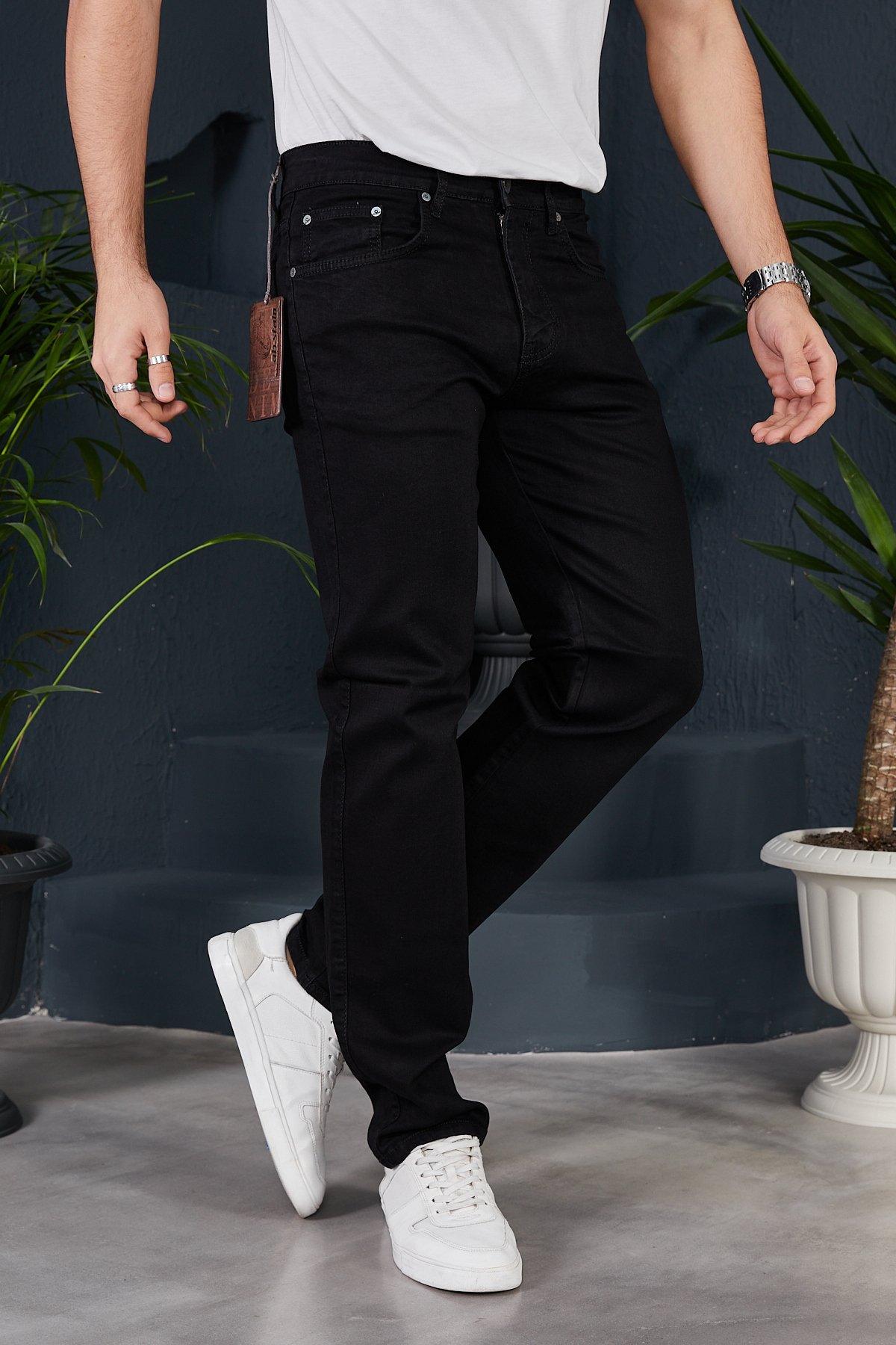 IMPOSING JNS Yüksek Bel Regular Fit Battal Boy Siyah Erkek Kot Pantolon Yeni Sezon