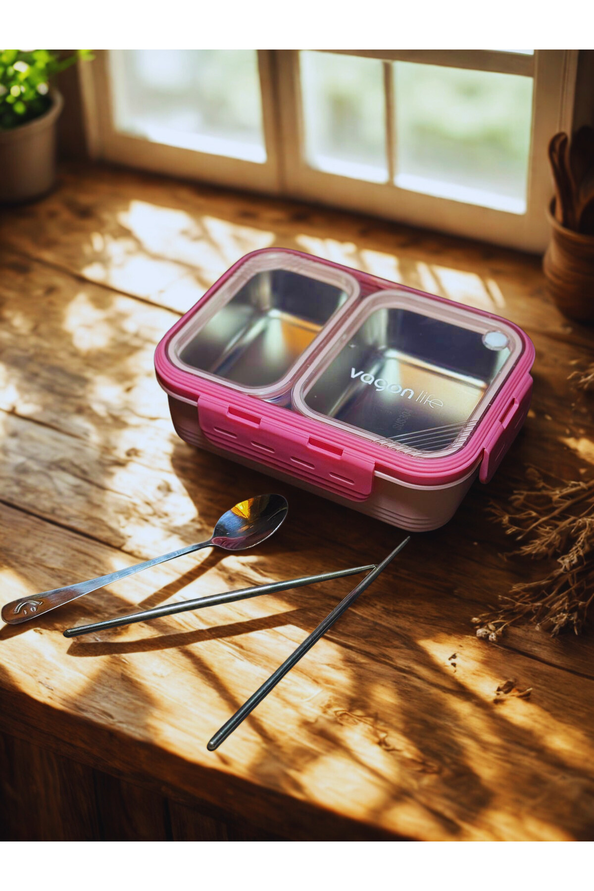 Vagonlife 700ml Bölmeli Paslanmaz Çelik Yemek Termosu & Sefertası kaşık Ve Chopstick Hediyeli