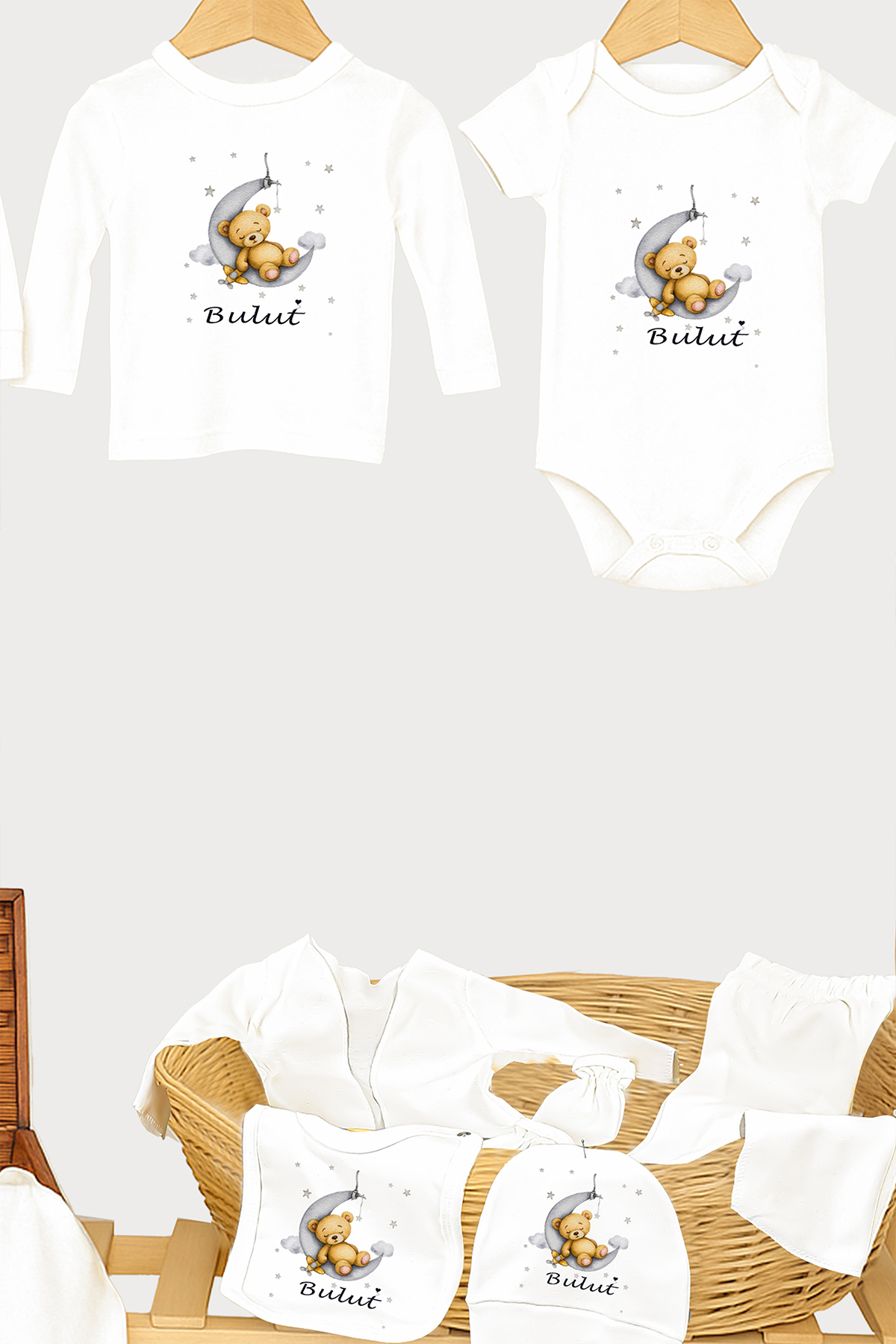 Sitilin Kız Erkek Bebek %100 Pamuk Organik Baskılı İsimli Hastane Çıkışı Yenidoğan İsimli Fırça Hediye fotoğrafı 6 (önizleme)