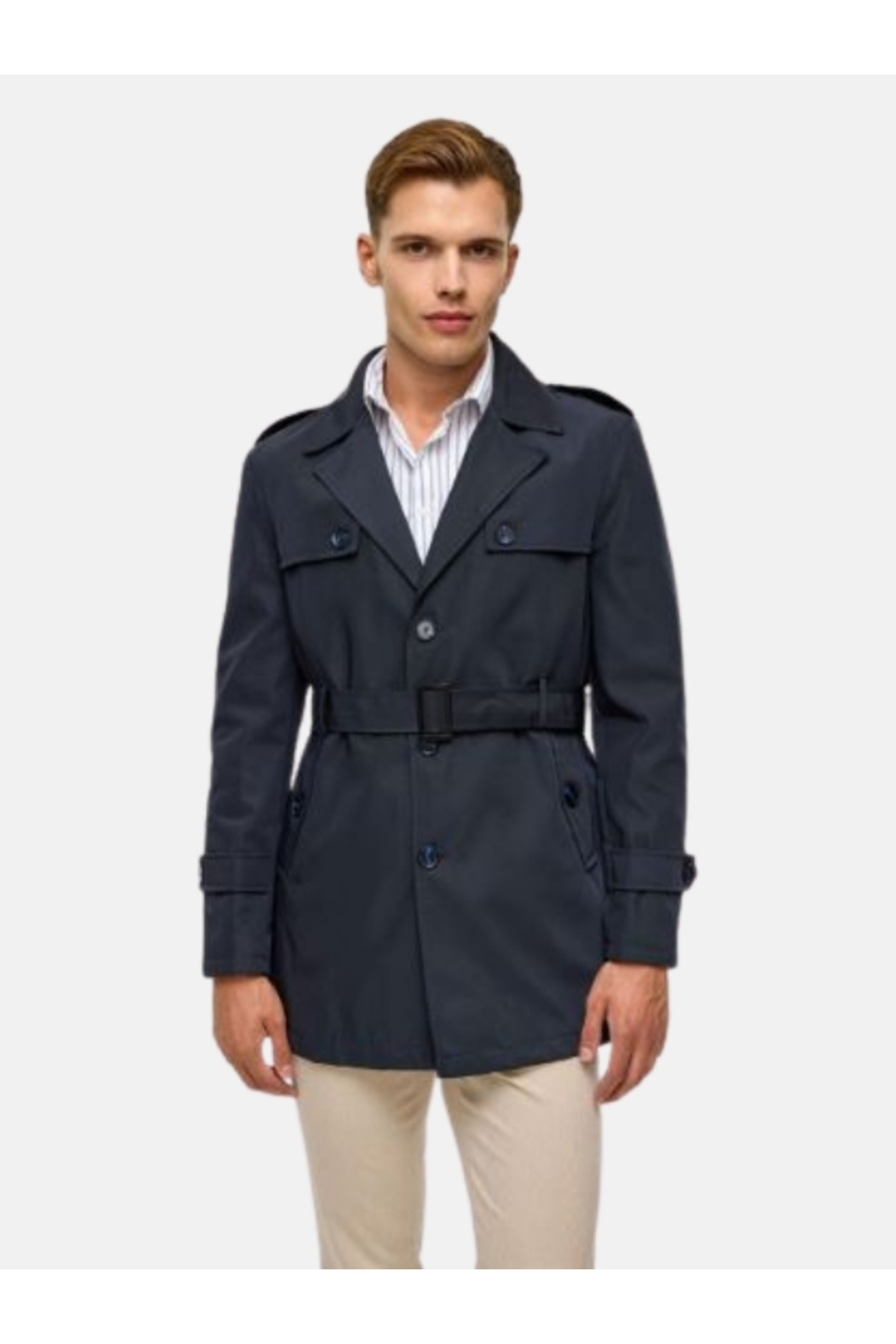 SÜVARİ SLİM FİT BEL KEMERLİ DÜĞMELİ TRENÇKOT
