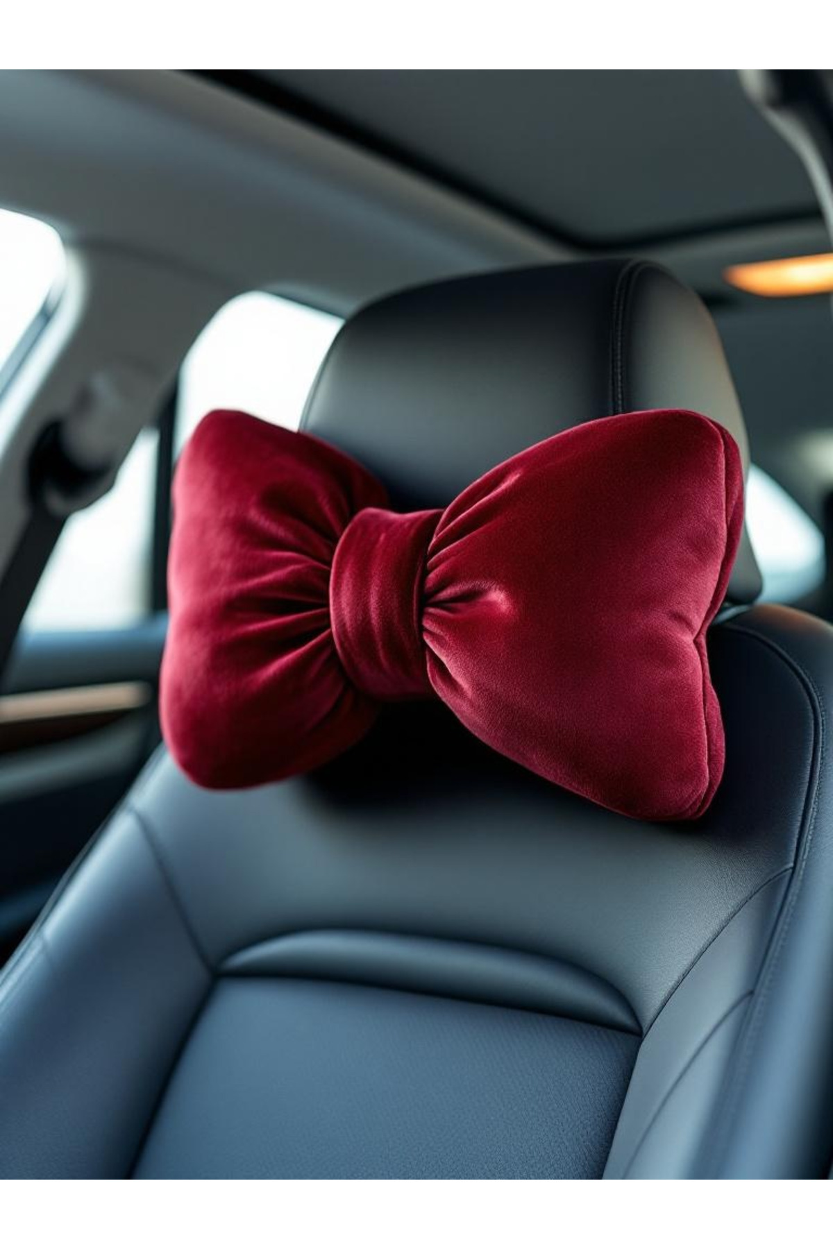 FARCY Bordo Rengi Fiyonk Görünümlü Dolgulu Oto Boyun Yastığı Seti (2 Adet)