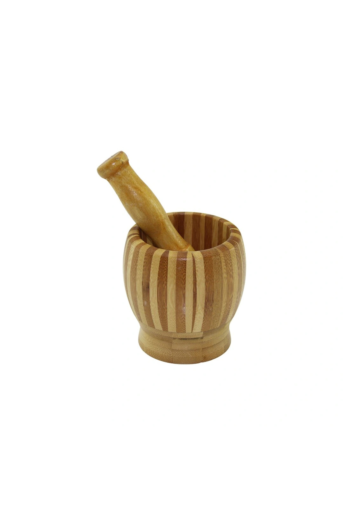 SELFBUYSELL AHŞAP BAMBU - ÇİZGİLİ HAVAN SARIMSAK DÖVECEK Ç: 8.5--D: 6.8 --Y: 10CM FİLELİ AMBALAJ (5324)