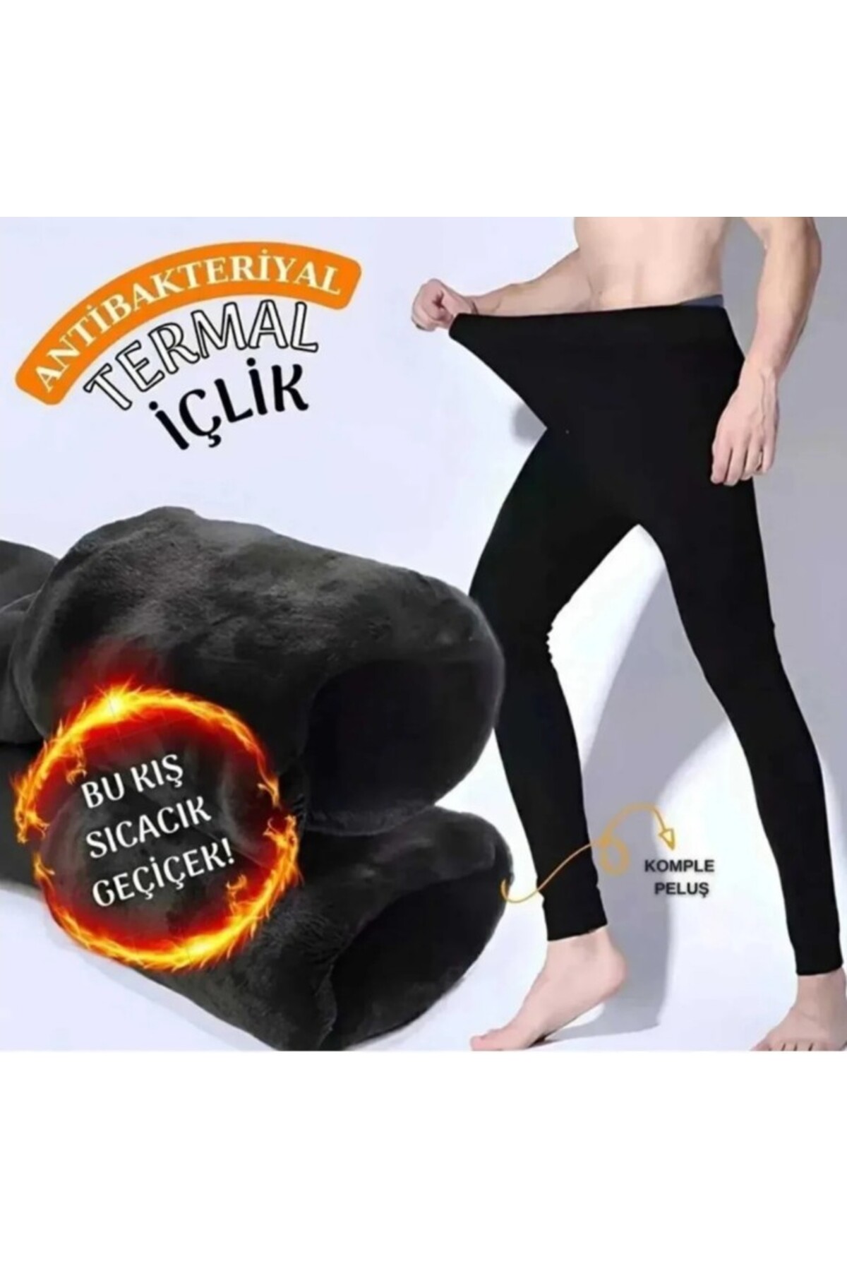 ar&be Erkek İçi Peluş Termal Tayt Kışlık Peluşlu Polarlı Likralı Polar Termal İçlik görsel 2