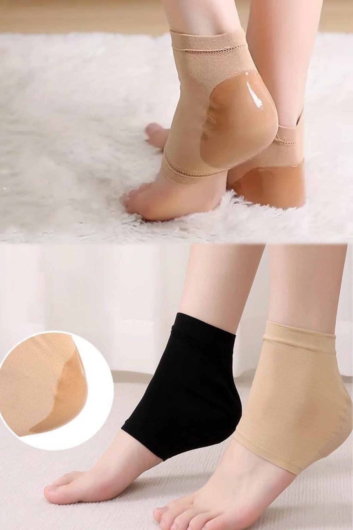 Munico 1 Çift Topuk Ağrısı İçin Silikon Çorap Yumuşak ve Esnek Yapı, Nemlendirici Etki Kadın-Erkek Uyumlu