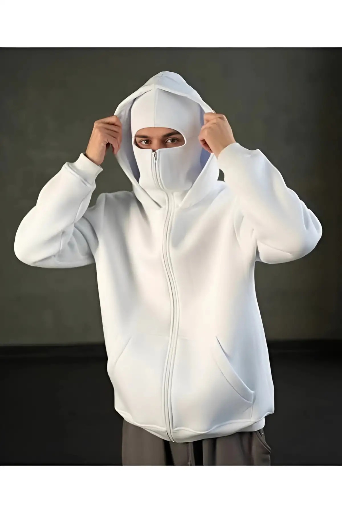 Maskeli Unisex King Baldwin Kapüşonlu Hırka — سفید P3644S7429 — تصویر 3 از 3