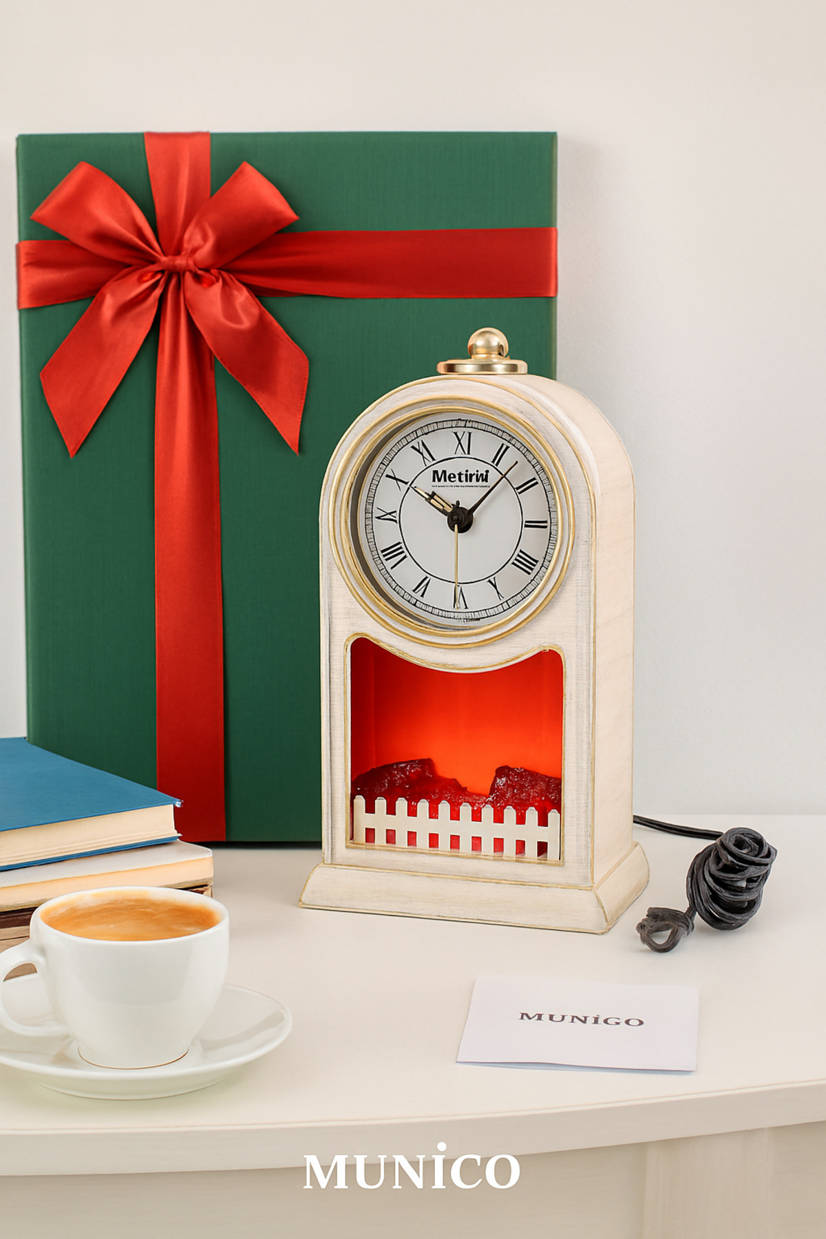 Munico Saatli LED Şömine Gerçekçi Alev Efekti, 1. Sınıf Sert Plastik Malzeme | Ev ve Ofis İçin Dekoratif