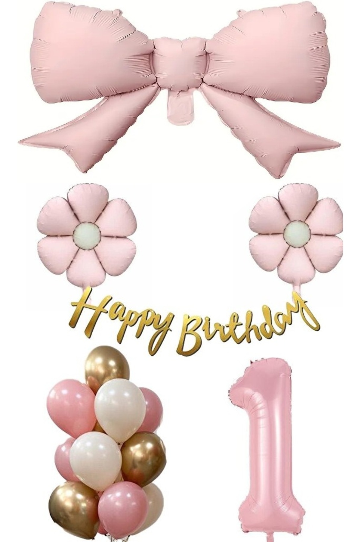 DÜVENCİ TİCARET Pembe fiyonk papatya folyo balonlu doğum günü yaş balon set