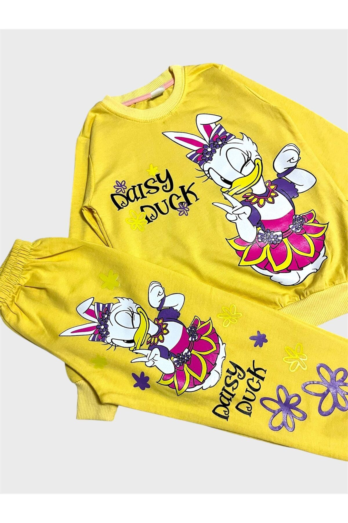 tusem butik homewear Kız Çocuk Pamuklu Sarı Sevimli Ördek Desenli Uzun Kollu Mevsimlik Pijama Takımı fotoğrafı 3 (önizleme)