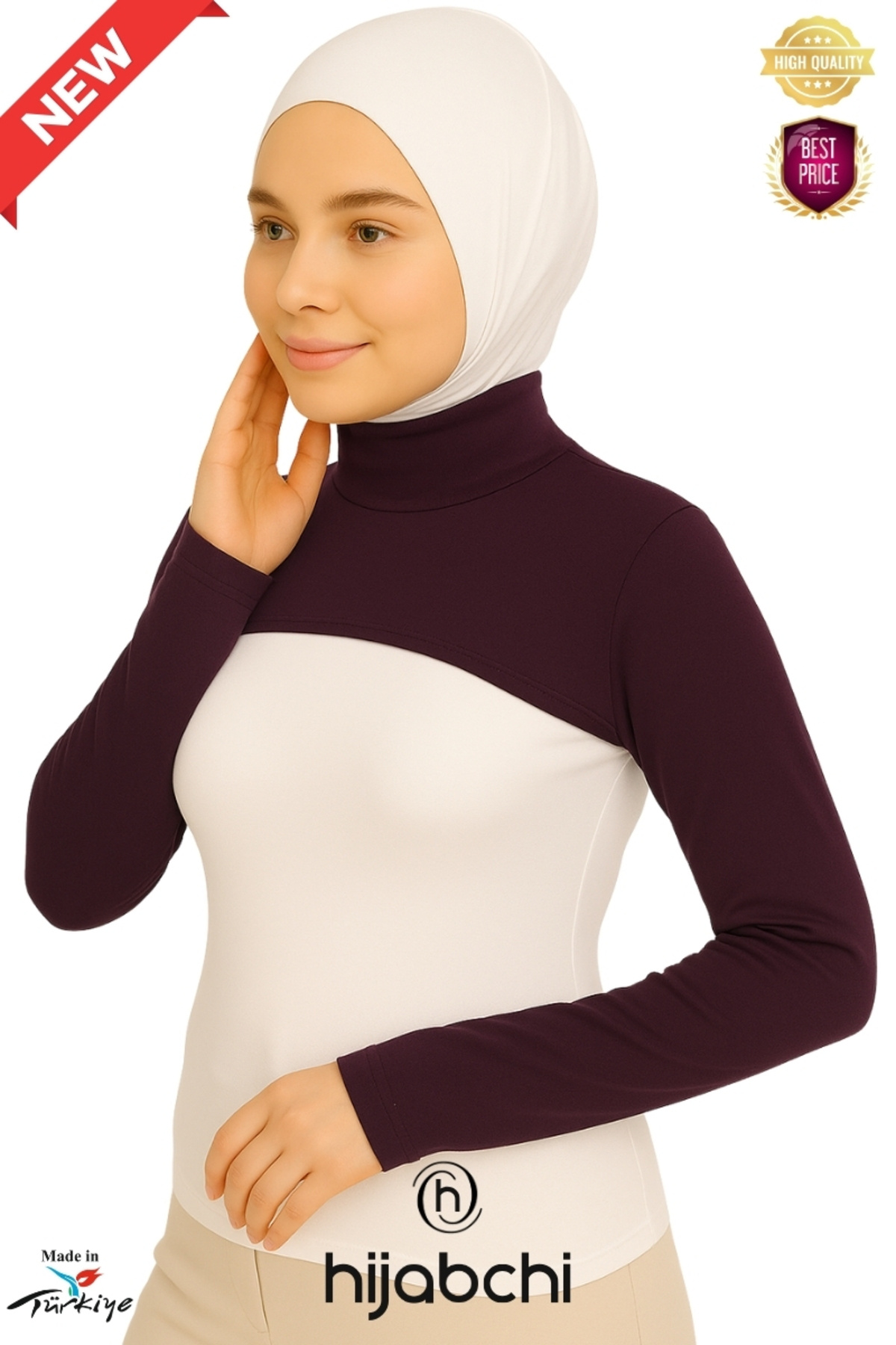 hijabchi Boyunluklu Kolluk Tesettür - Balıkçı Yaka Viskon Likralı - Mürdüm