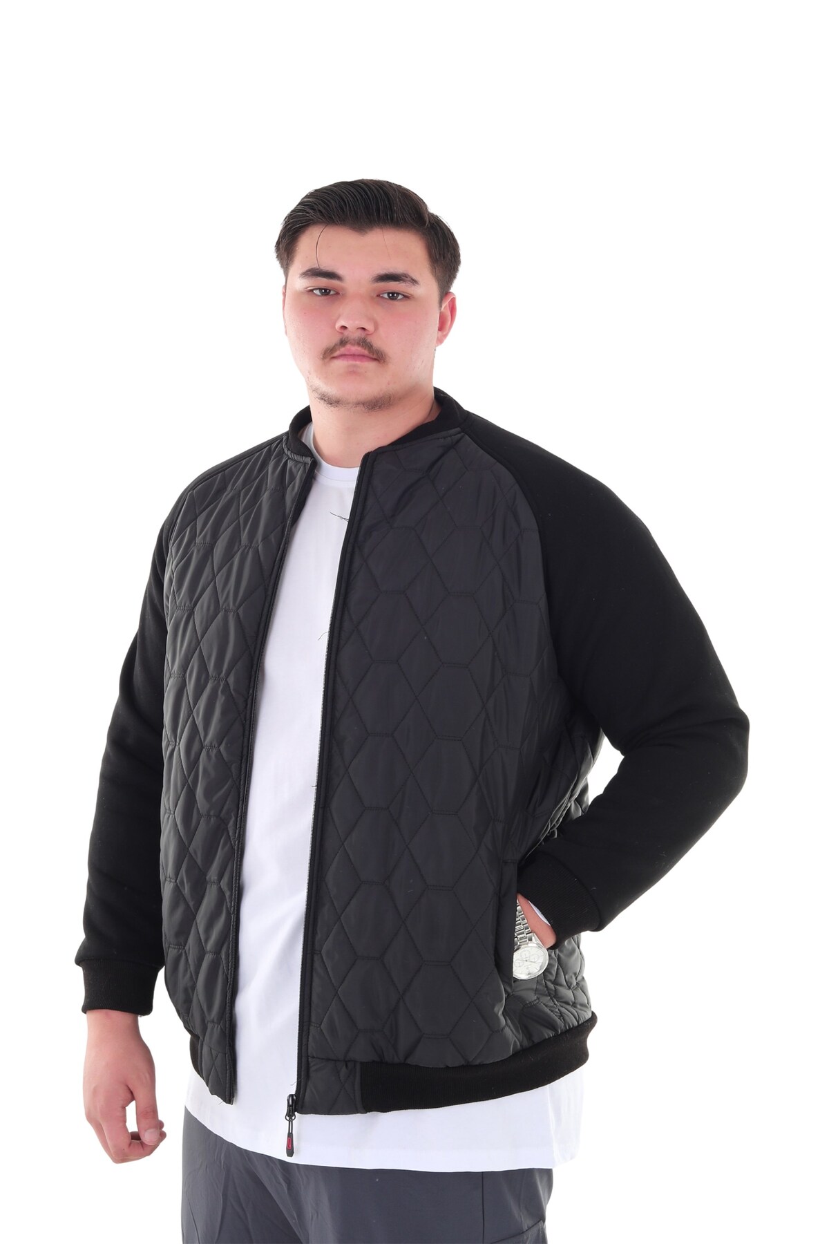 marufshop Erkek Büyük Beden 120 Kilo-158 Kilo Arası İçin Uygun Dik Yaka Parçalı Mevsimlik Hafif Mont görsel 2