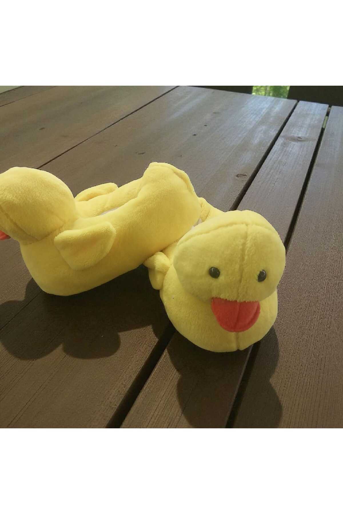 Migenty sarı ördek figürlü kadın panduf süper yumuşak peluş kumaş ev pandufu kaymaz tabanlı yeni sezon görsel 4