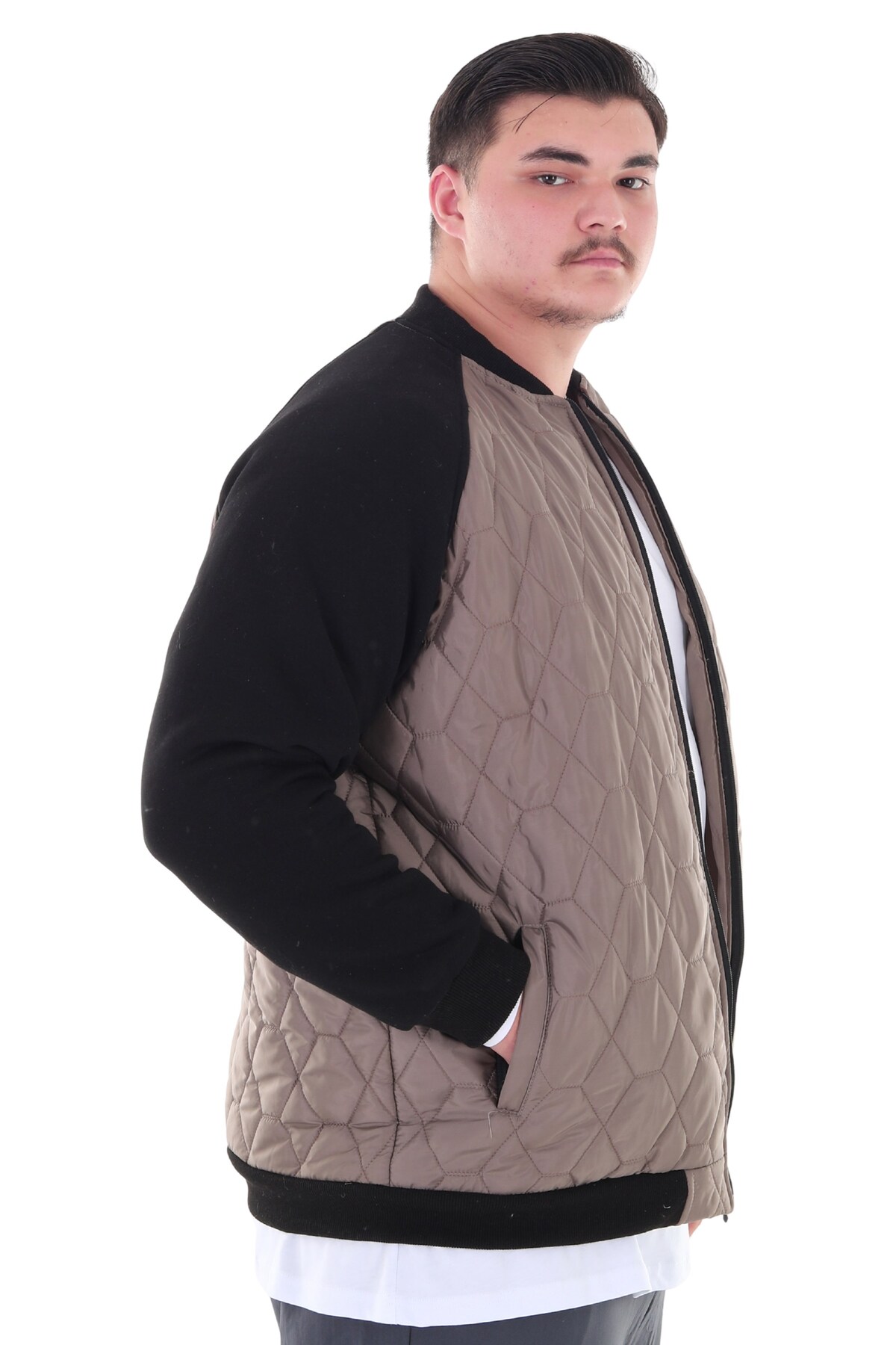 marufshop Erkek Büyük Beden 120 Kilo-158 Kilo Arası İçin Uygun Dik Yaka Parçalı Mevsimlik Hafif Mont görsel 2