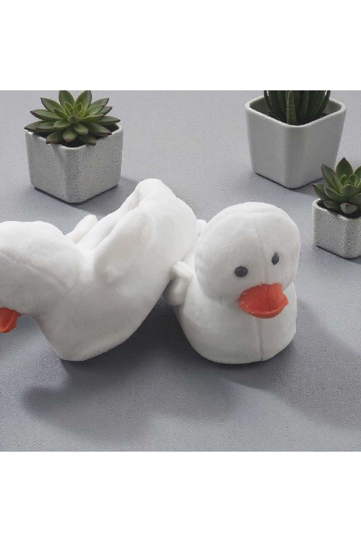 Migenty beyaz ördek figürlü kadın panduf süper yumuşak peluş kumaş ev pandufu kaymaz tabanlı yeni sezon görsel 6