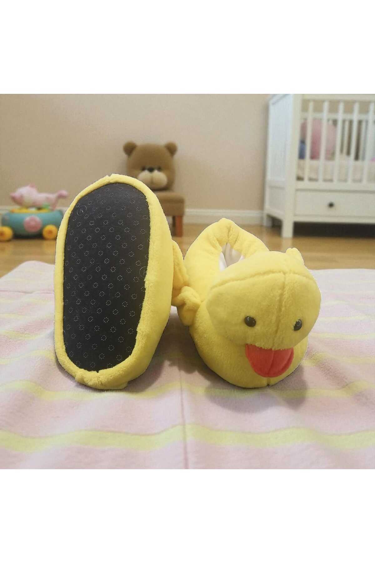 Migenty sarı ördek figürlü kadın panduf süper yumuşak peluş kumaş ev pandufu kaymaz tabanlı yeni sezon görsel 6