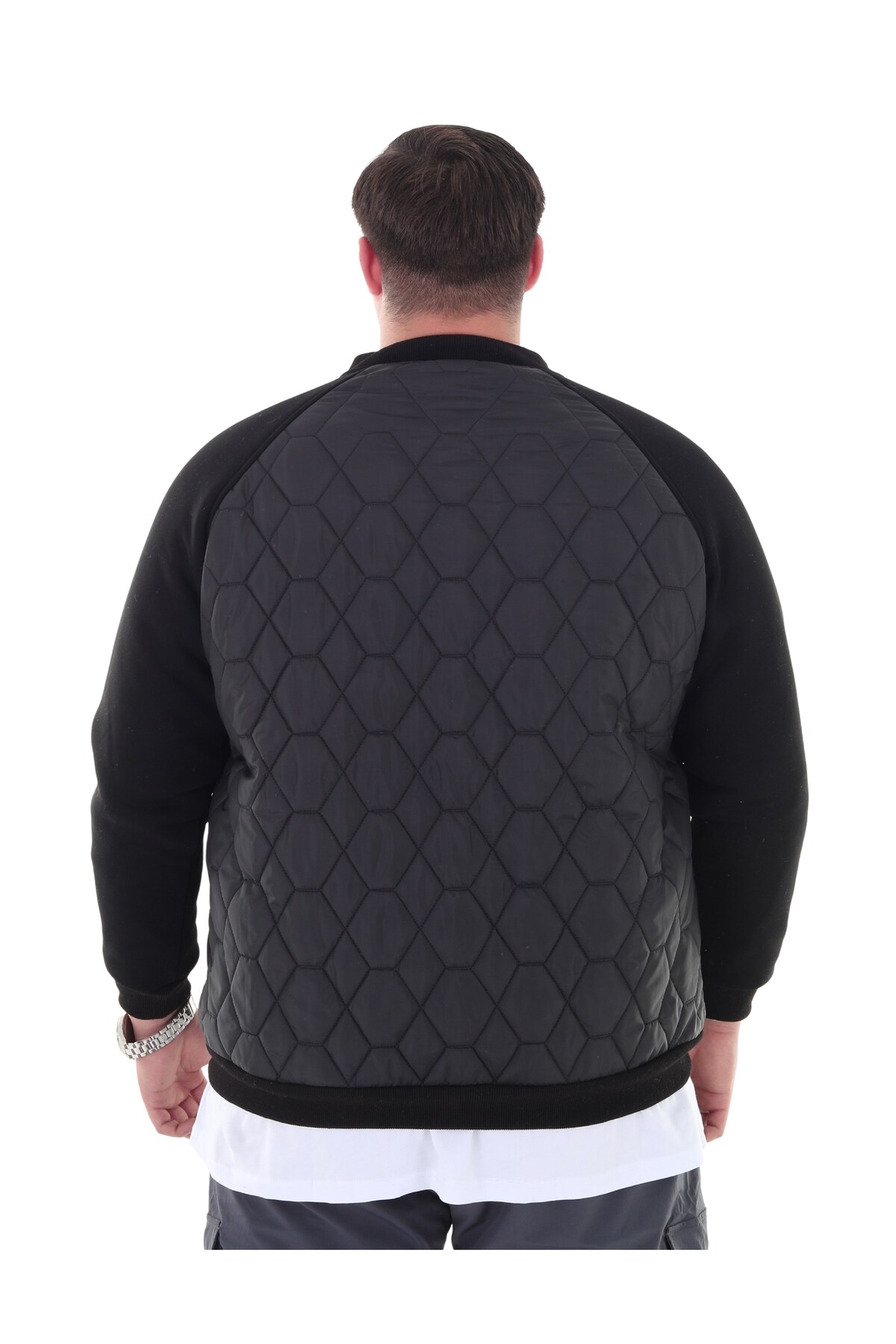 marufshop Erkek Büyük Beden 120 Kilo-158 Kilo Arası İçin Uygun Dik Yaka Parçalı Mevsimlik Hafif Mont görsel 7