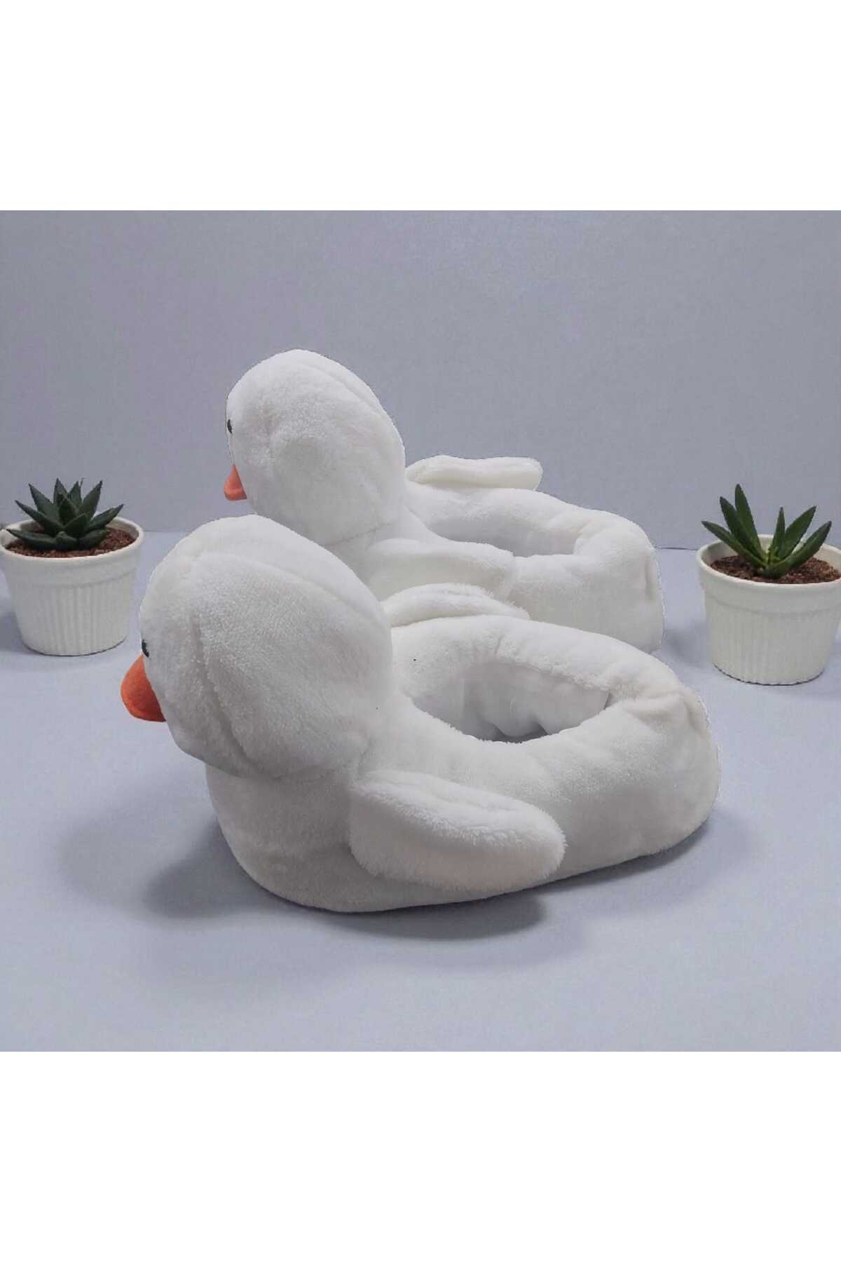 Migenty beyaz ördek figürlü kadın panduf süper yumuşak peluş kumaş ev pandufu kaymaz tabanlı yeni sezon görsel 7