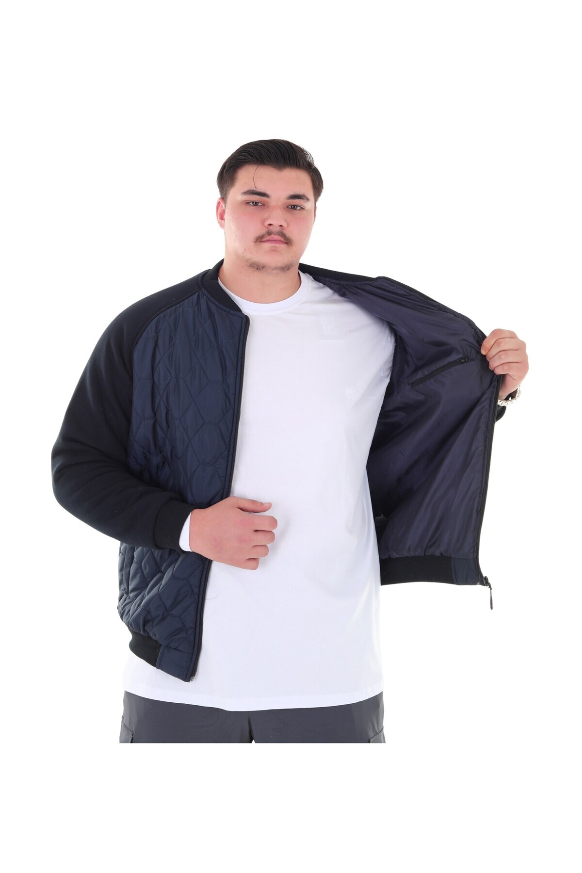 marufshop Erkek Büyük Beden 120 Kilo-158 Kilo Arası İçin Uygun Dik Yaka Parçalı Mevsimlik Hafif Mont görsel 7