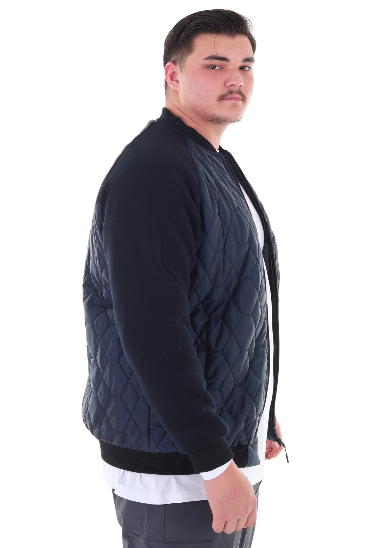 marufshop Erkek Büyük Beden 120 Kilo-158 Kilo Arası İçin Uygun Dik Yaka Parçalı Mevsimlik Hafif Mont görsel 4
