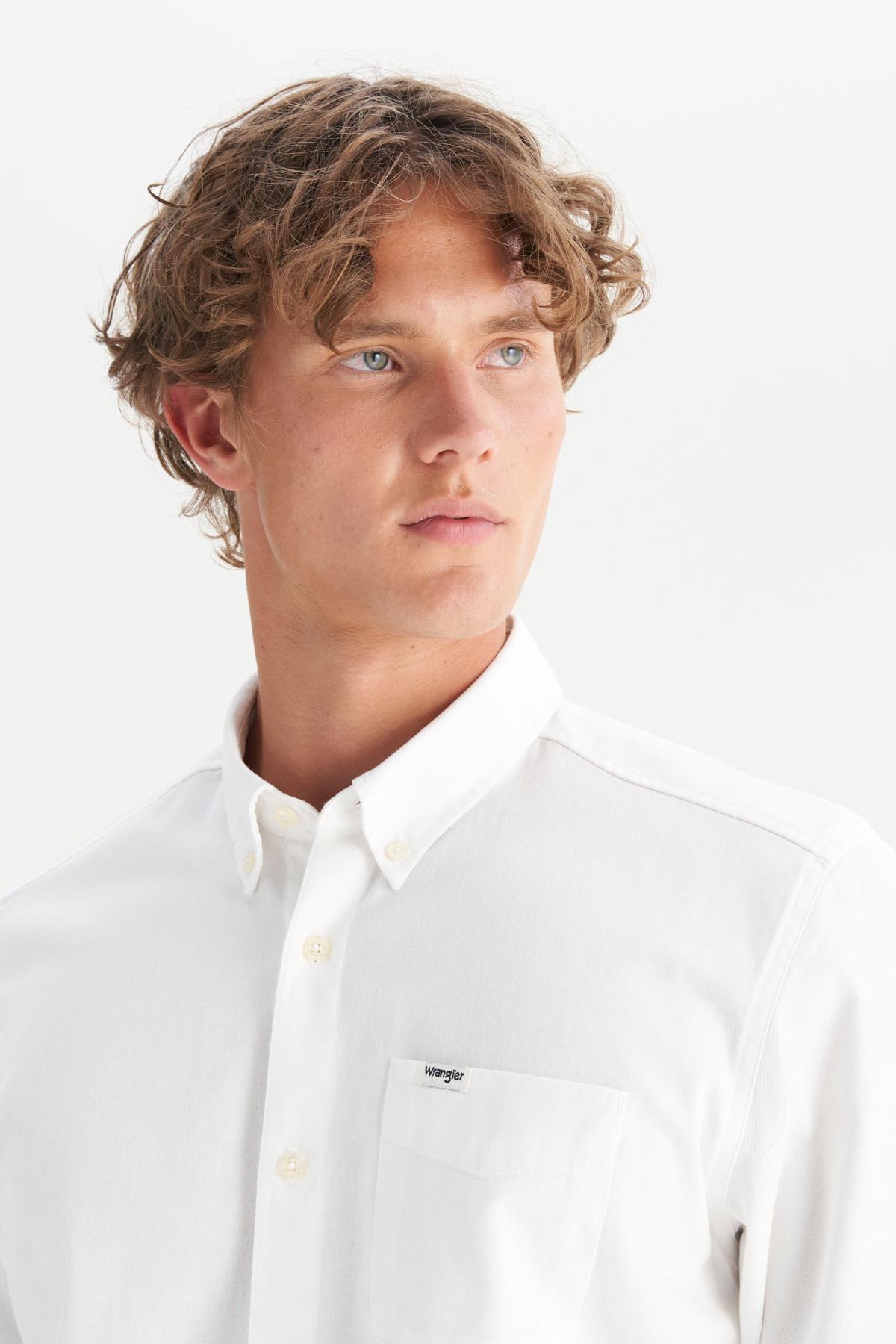 Wrangler  %100 Pamuk Regular Fit Normal Kesim Cep Detaylı Beyaz Gömlek - Görsel 5