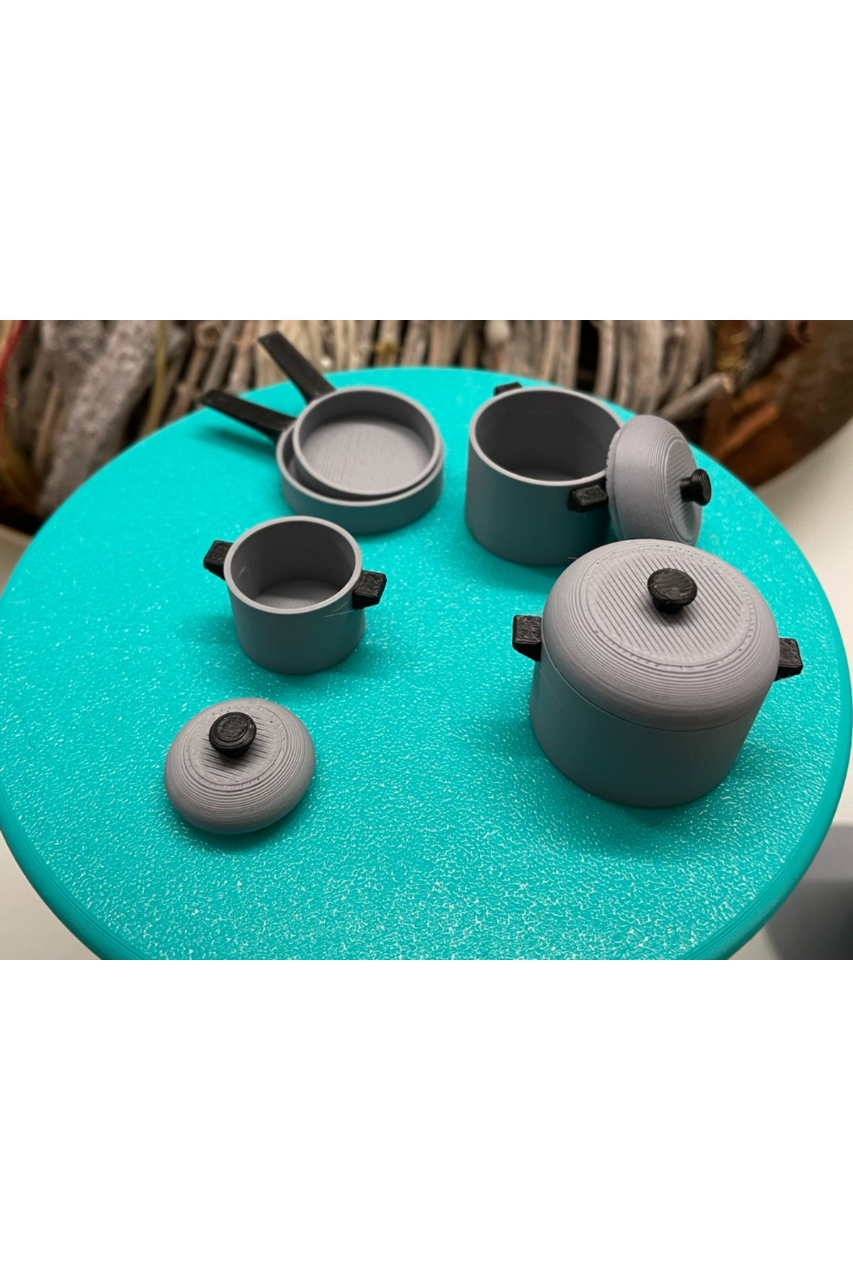 MOON SİRİUS 1/10 Minyatür Mini Mutfak Seti-Tencere Tava ve Kapaklı Tencere -Bebek Evi Eşyası