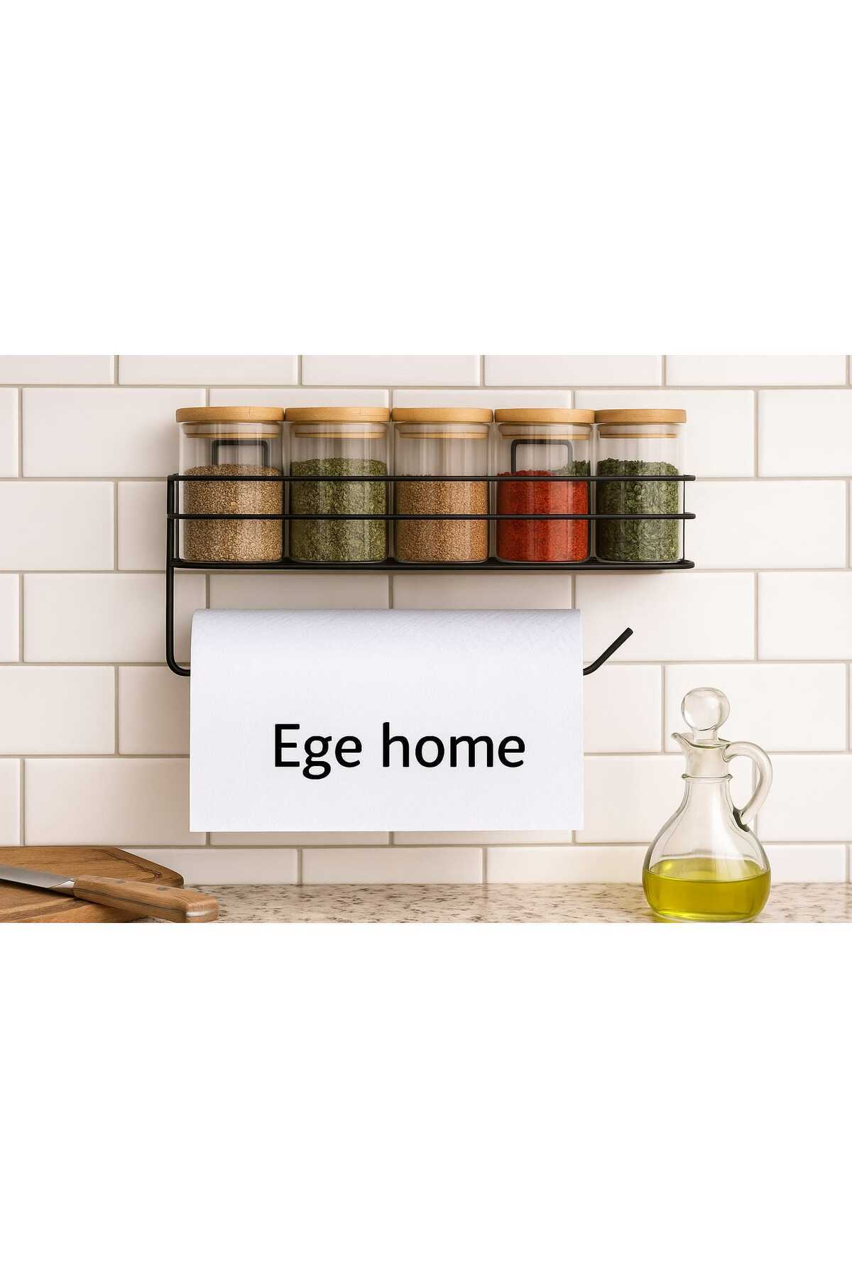 EGE HOME STORE Yapışkanlı raflı rulo kagıt havluluk peçetelik havlu kagıtlık siyah mutfak düzenleyici raf