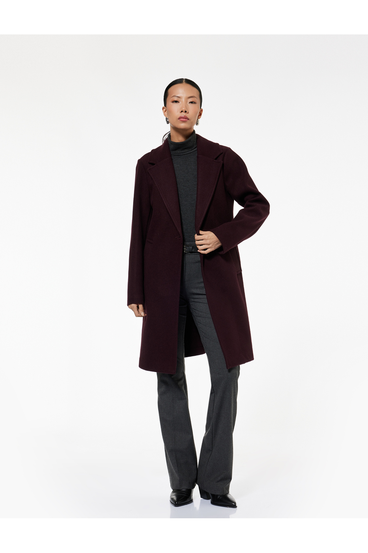 Long Sleeve Buttoned Pocket Double Breasted Long Cashmere Coat
