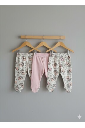 Jasminya 3 Lü Kız Bebek 0-3 Ay Patikli Pijama Altı (3 Lü Avantaj Paket)